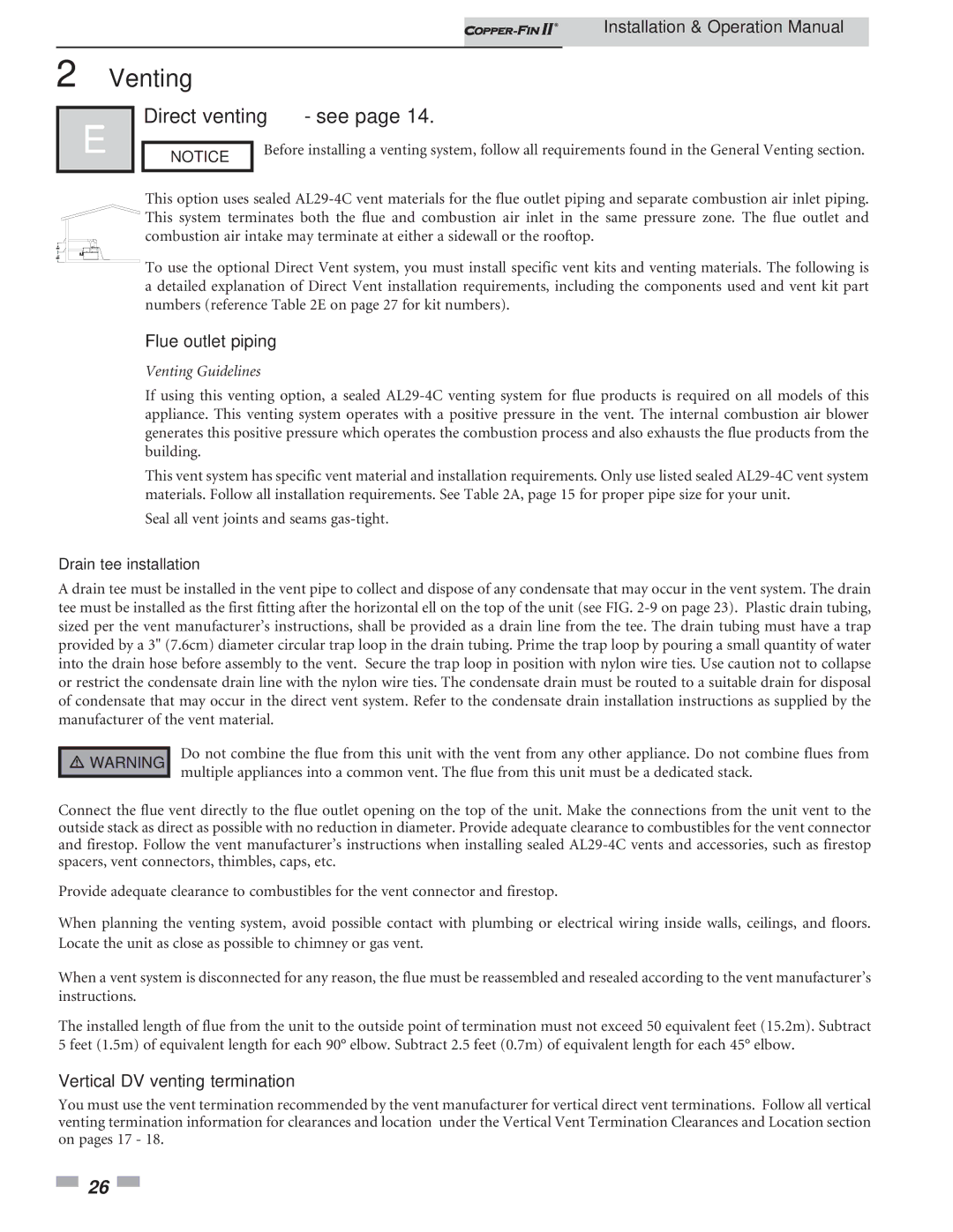 Lochinvar 402 - 2072 operation manual Direct venting see, Flue outlet piping, Vertical DV venting termination 