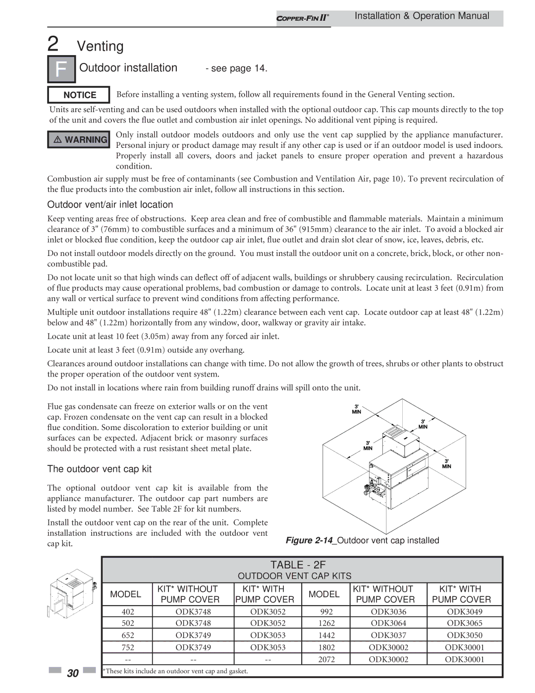 Lochinvar 402 - 2072 operation manual Outdoor installation see, Outdoor vent/air inlet location, Outdoor vent cap kit 