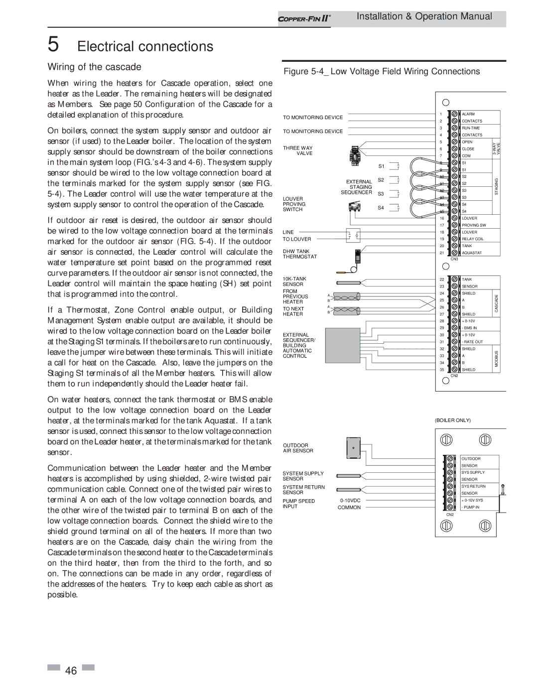 Lochinvar 402 - 2072 operation manual Wiring of the cascade, 4Low Voltage Field Wiring Connections 