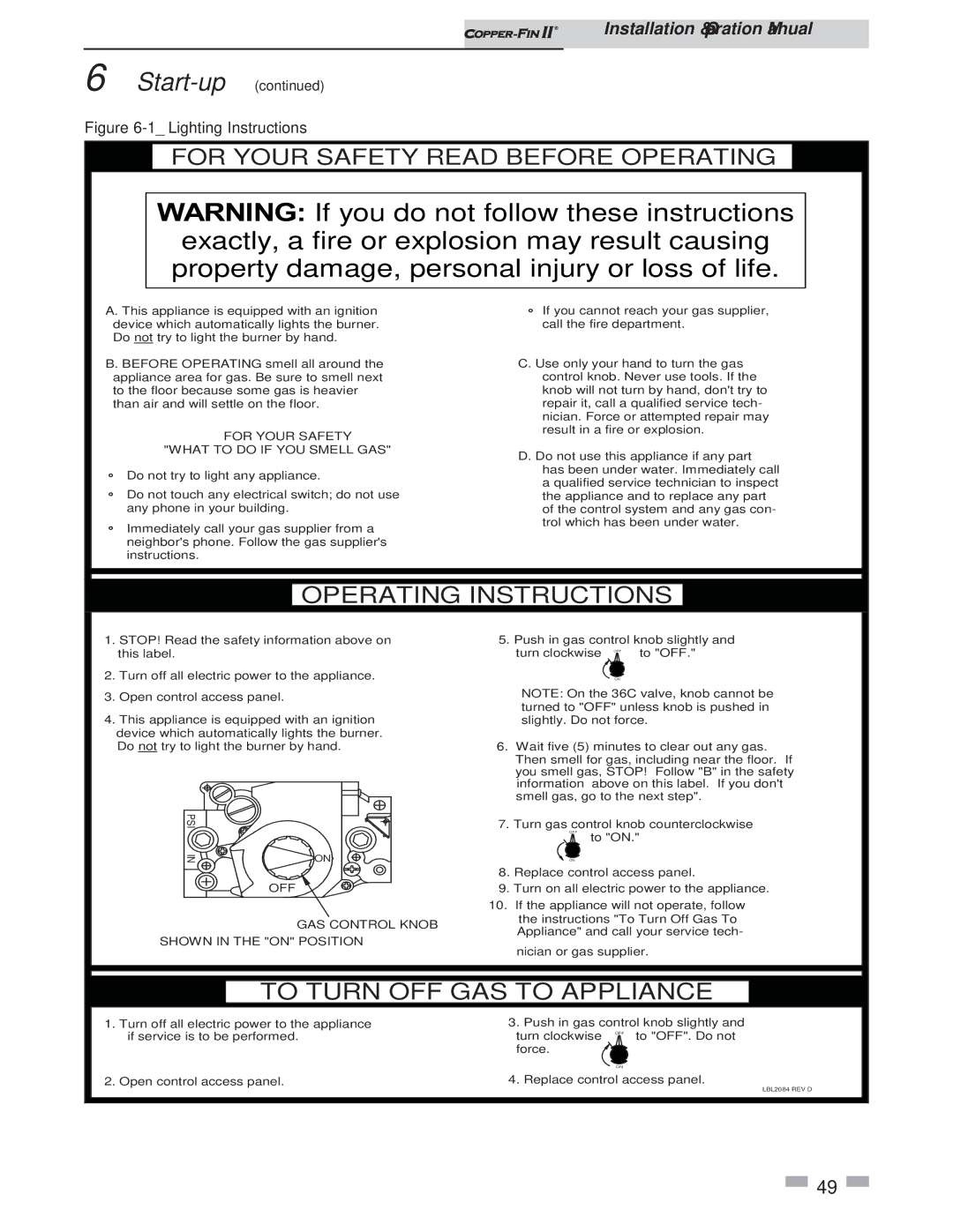 Lochinvar 402 - 2072 operation manual 1Lighting Instructions 