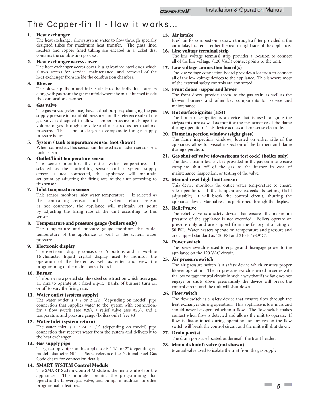 Lochinvar 402 - 2072 operation manual Copper-fin II How it works 