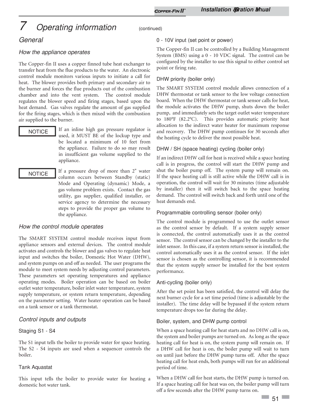 Lochinvar 402 - 2072 Operating information, General, How the appliance operates, How the control module operates 