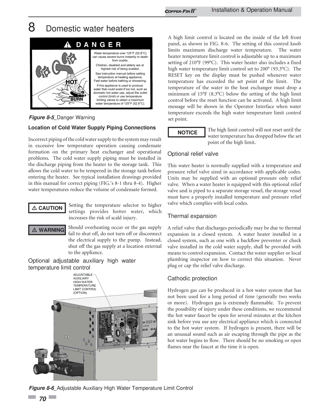 Lochinvar 402 - 2072 operation manual Optional relief valve, Thermal expansion, Cathodic protection 