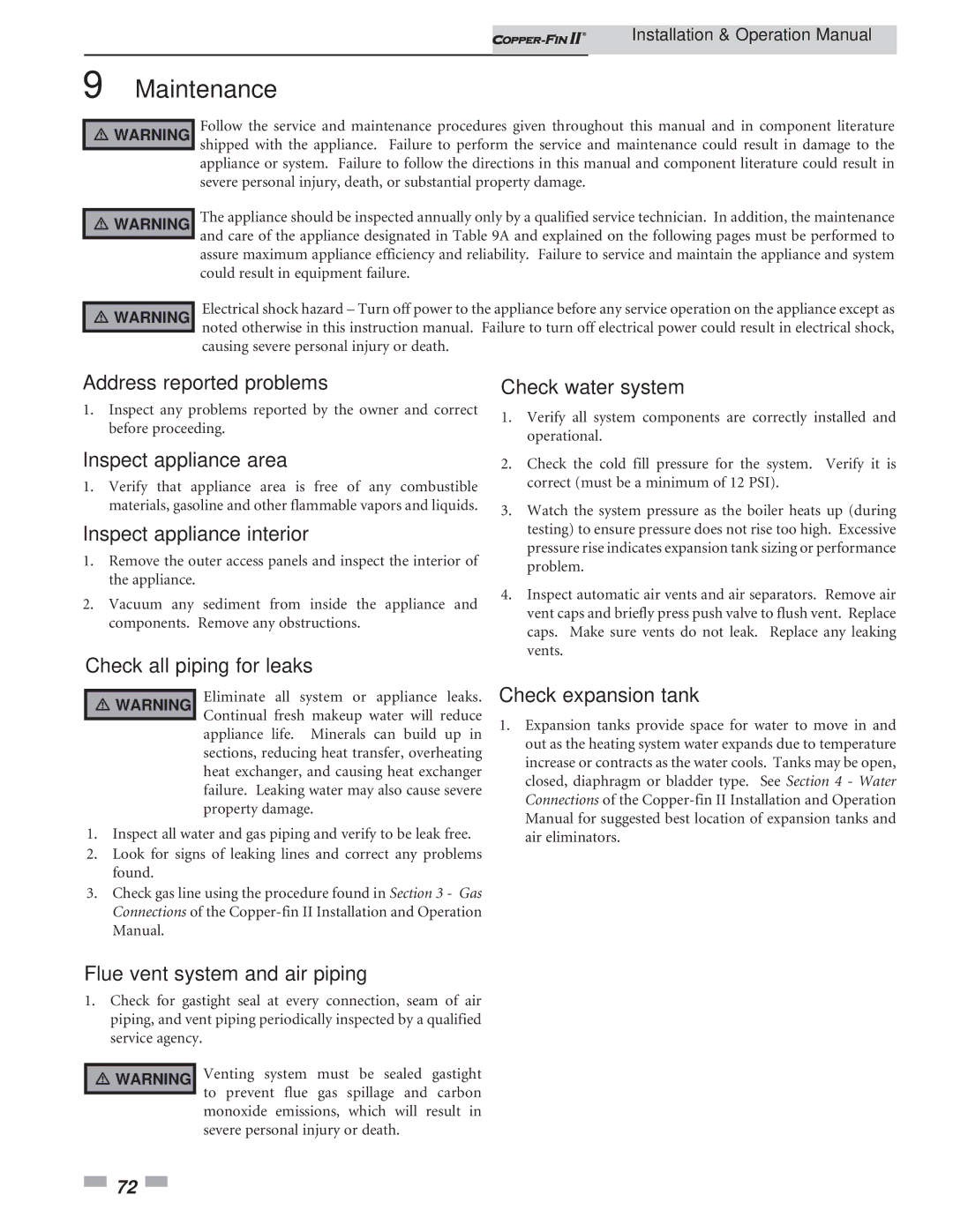 Lochinvar 402 - 2072 operation manual Maintenance 