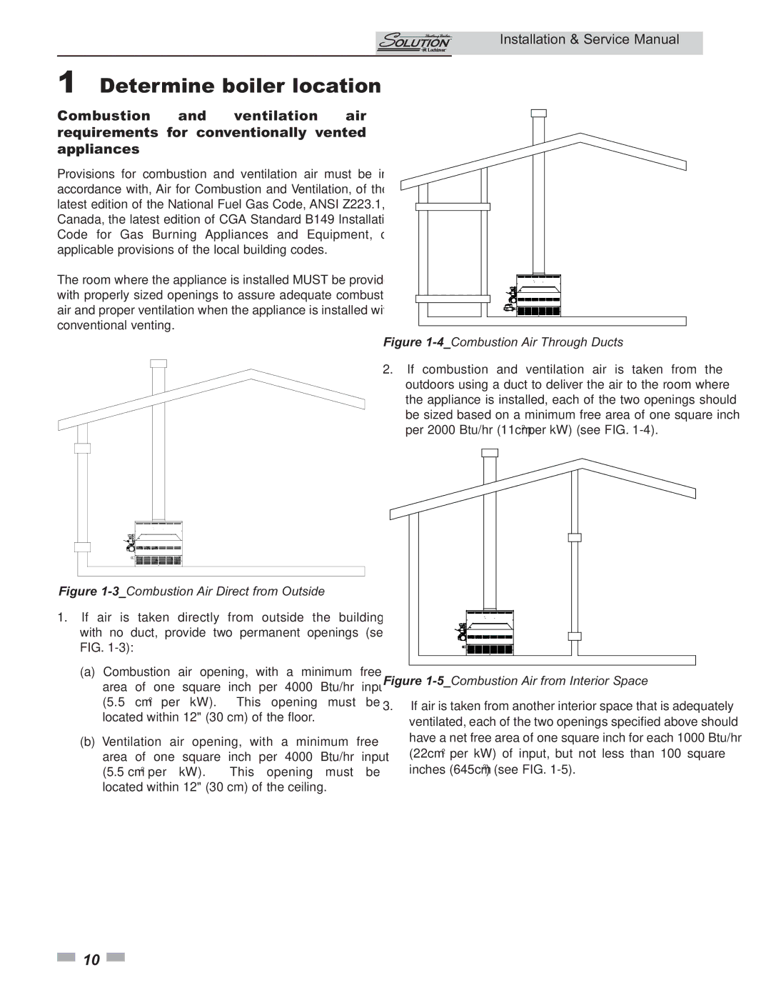 Lochinvar 000 Btu/hr, 45, 000 - 260 service manual 3Combustion Air Direct from Outside 