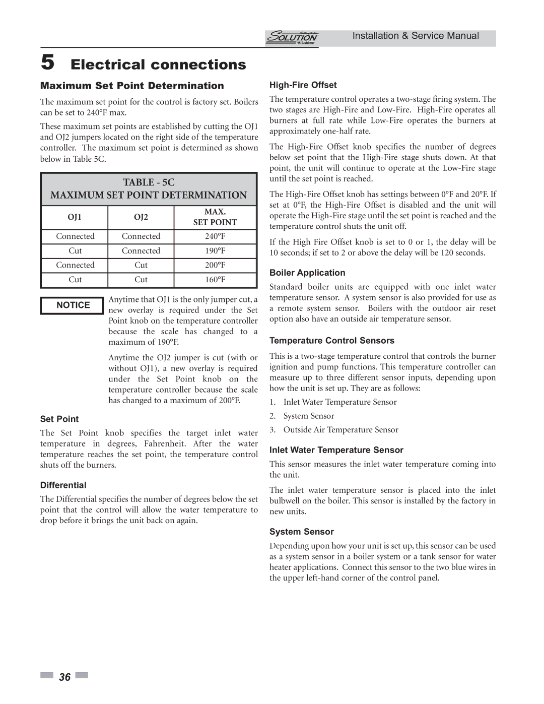 Lochinvar 45, 000 Btu/hr, 000 - 260 service manual Maximum SET Point Determination, Maximum Set Point Determination 