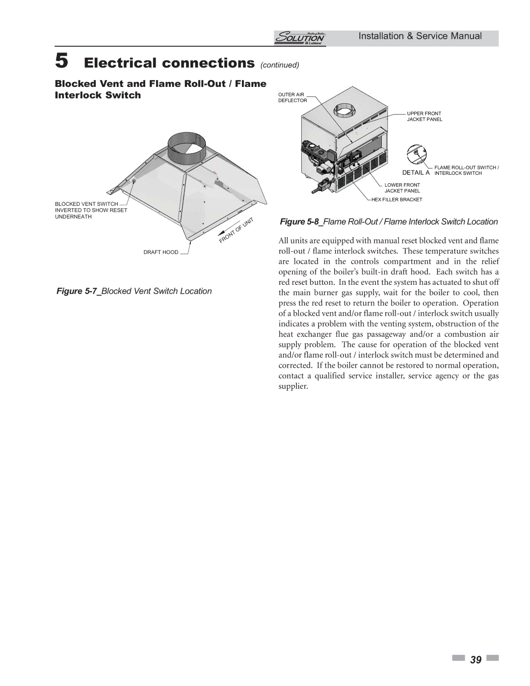 Lochinvar 45, 000 Btu/hr, 000 - 260 Blocked Vent and Flame Roll-Out / Flame Interlock Switch, 7Blocked Vent Switch Location 