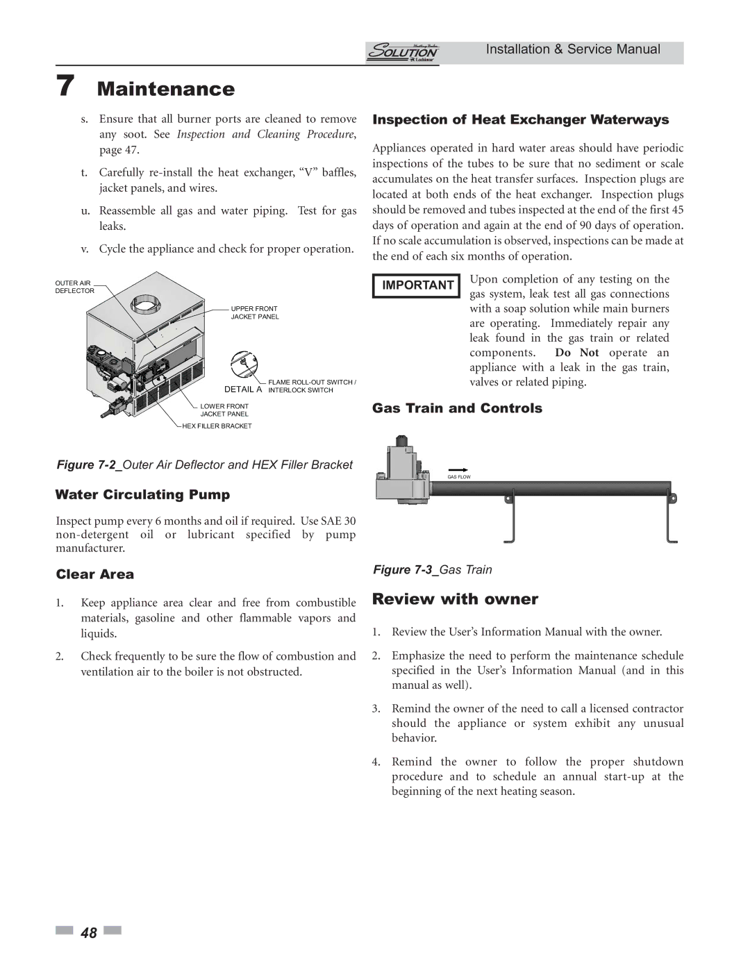 Lochinvar 45 Review with owner, Inspection of Heat Exchanger Waterways, Gas Train and Controls, Water Circulating Pump 