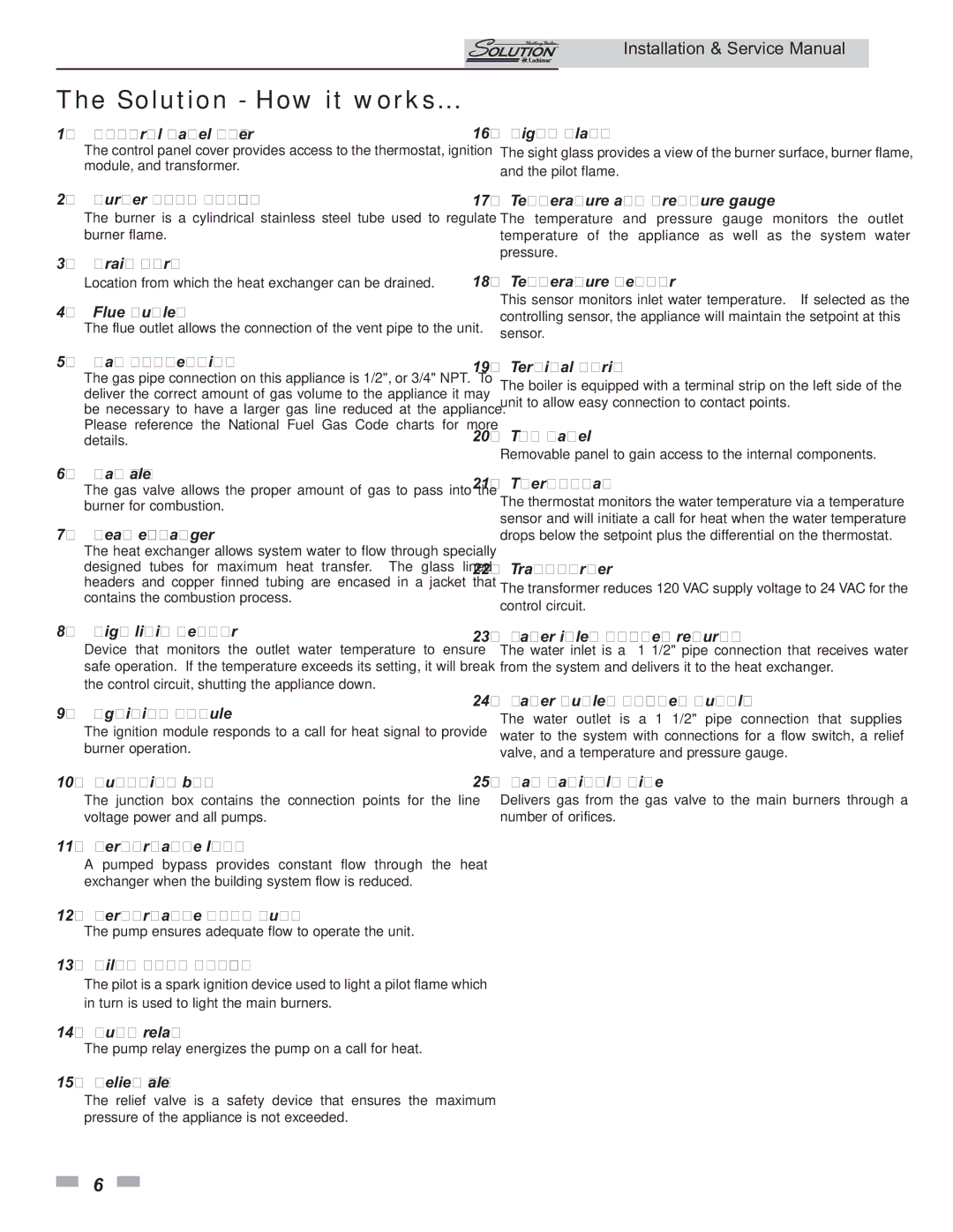 Lochinvar 45, 000 Btu/hr, 000 - 260 service manual Solution How it works, Temperature and pressure gauge 