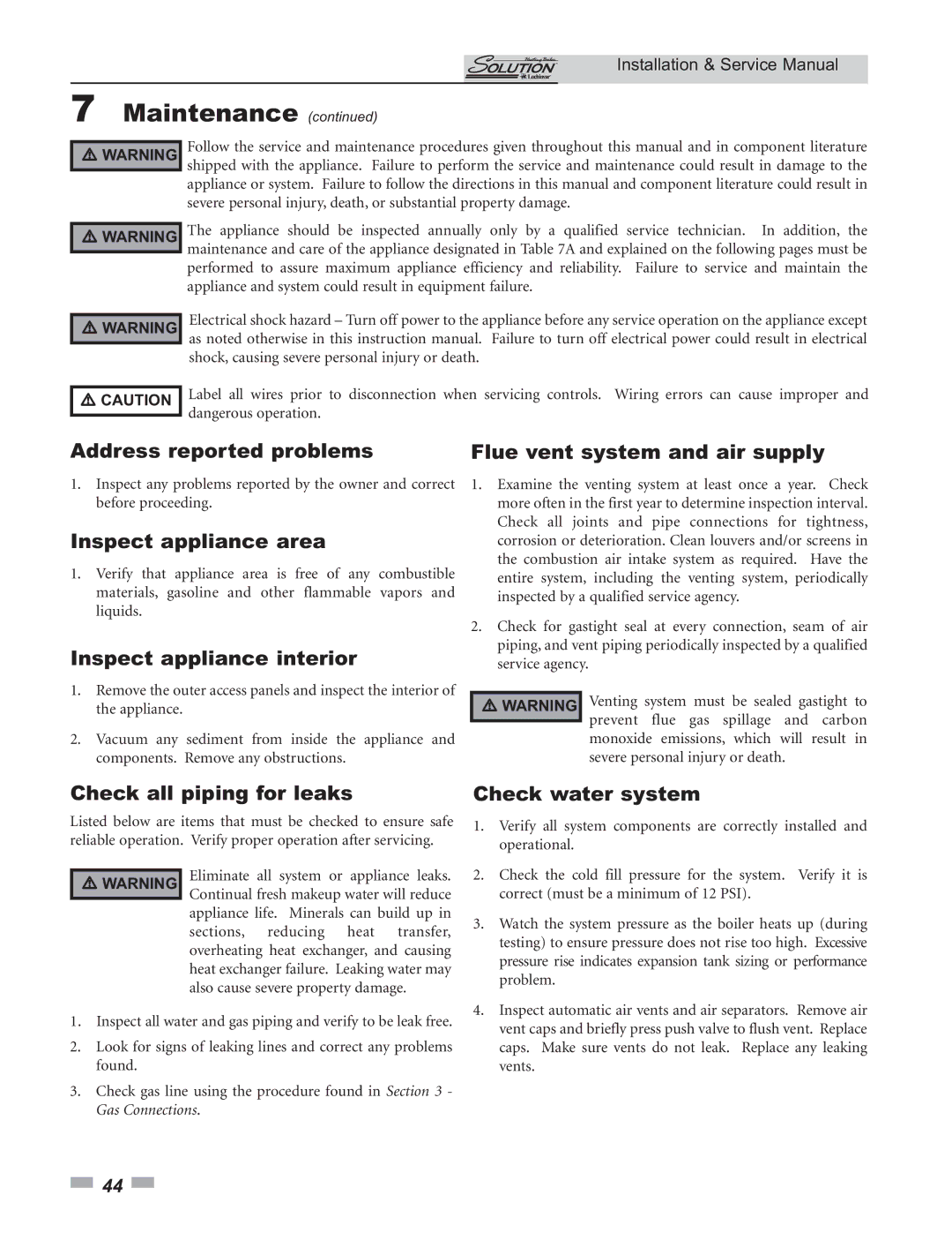 Lochinvar 45,000 - 260,000 BTU/HR service manual Maintenance 