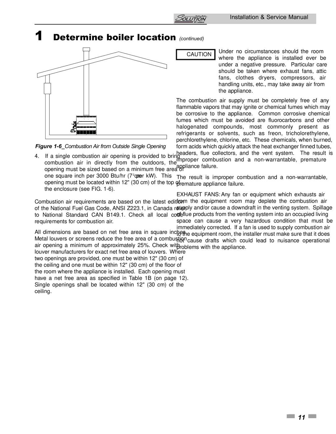 Lochinvar 260000, 45000 service manual 6Combustion Air from Outside Single Opening 