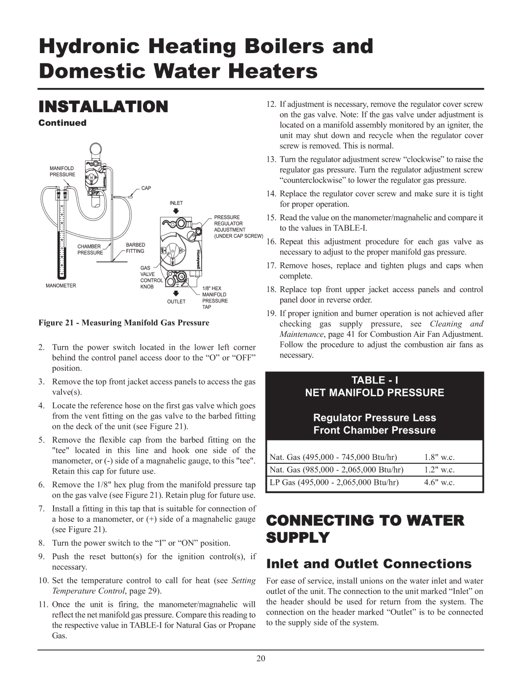 Lochinvar 000 - 2, 495, 065 service manual NET Manifold Pressure, Regulator Pressure Less Front Chamber Pressure 