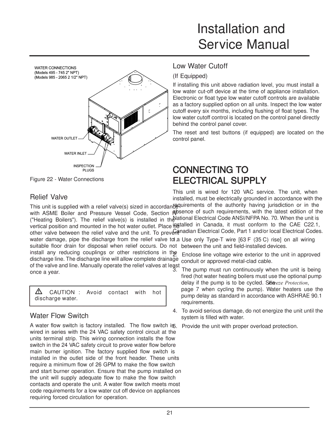 Lochinvar 495, 065, 000 - 2 service manual Low Water Cutoff, Relief Valve, Water Flow Switch, If Equipped 