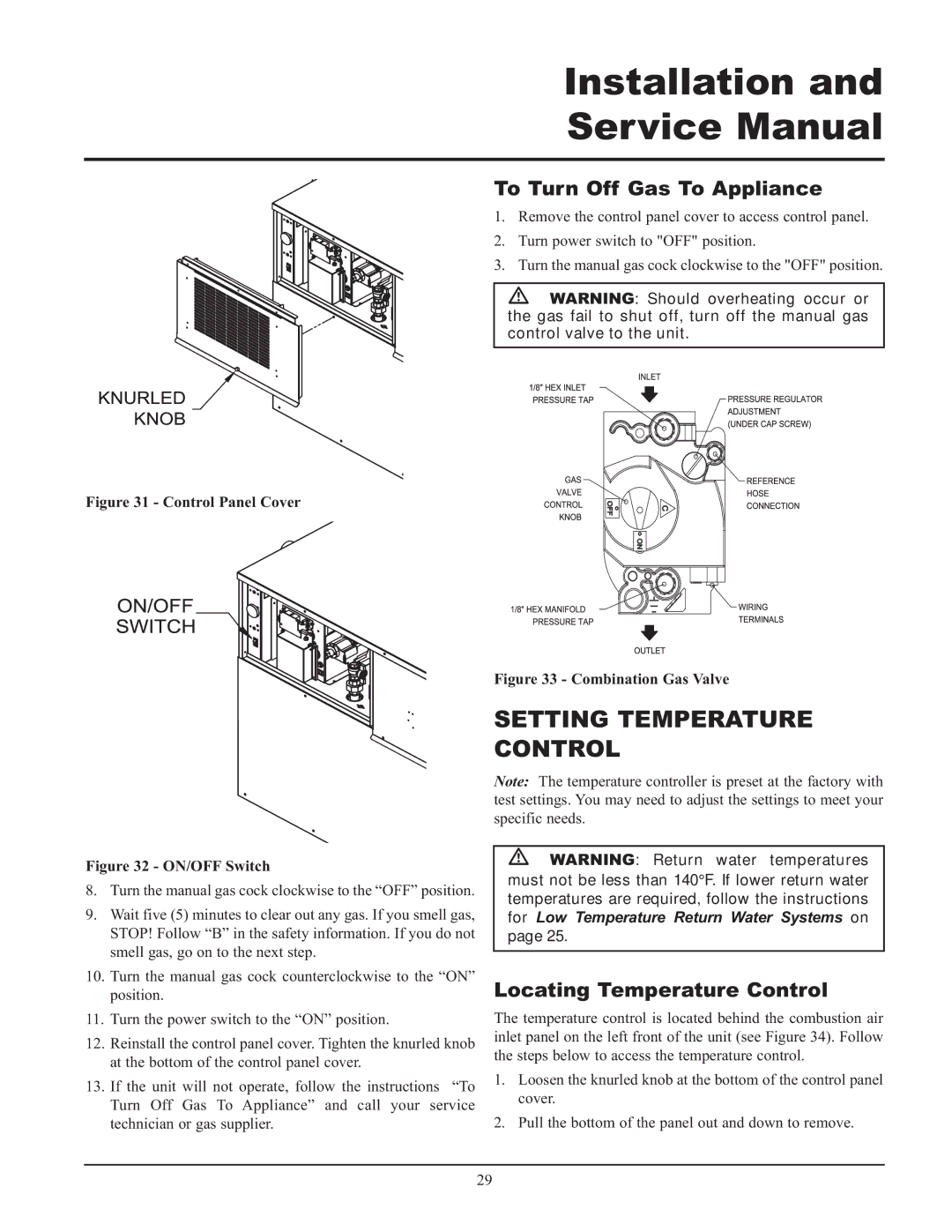 Lochinvar 000 - 2, 495, 065 service manual To Turn Off Gas To Appliance, Locating Temperature Control 