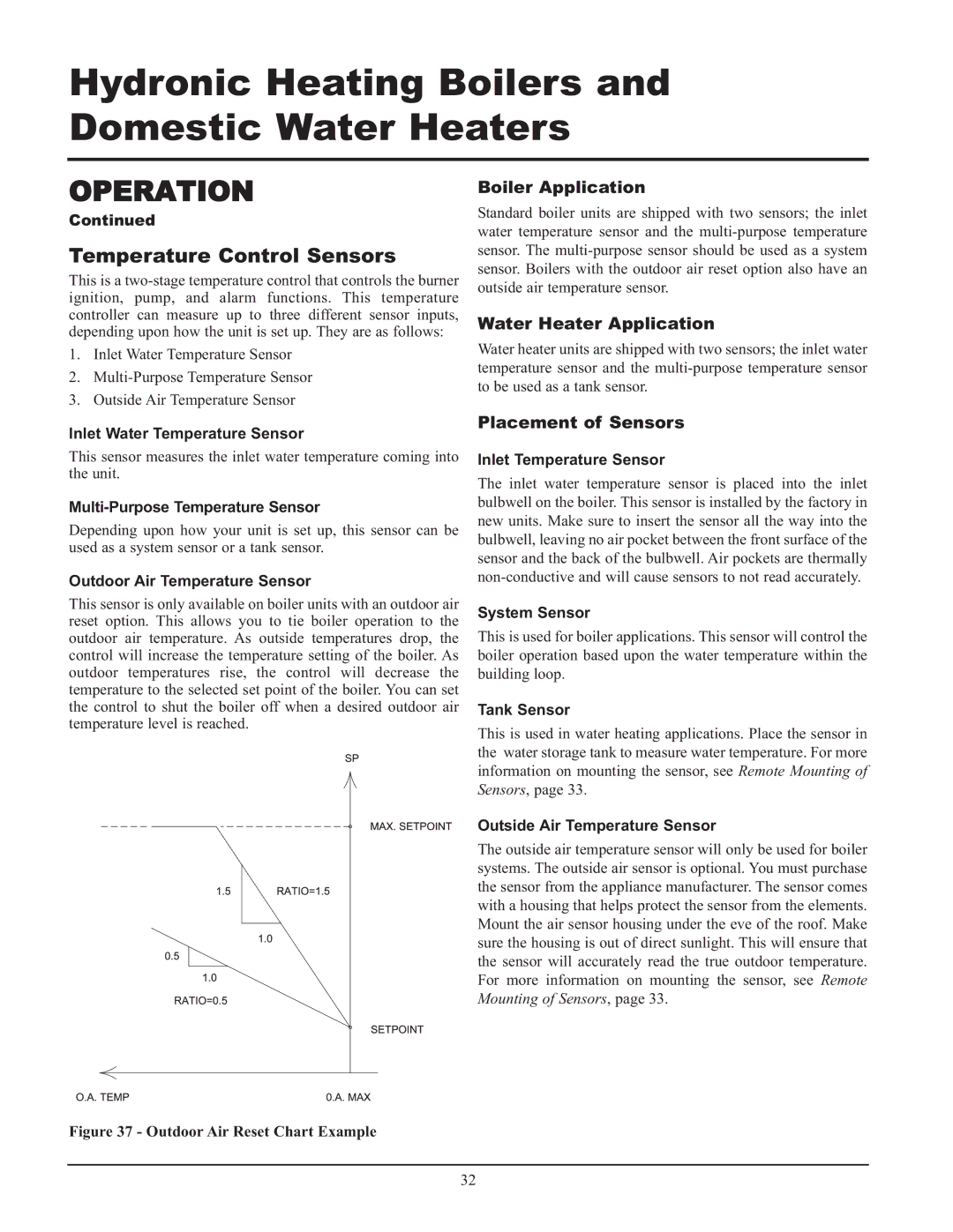 Lochinvar 000 - 2, 495, 065 Temperature Control Sensors, Boiler Application, Water Heater Application, Placement of Sensors 