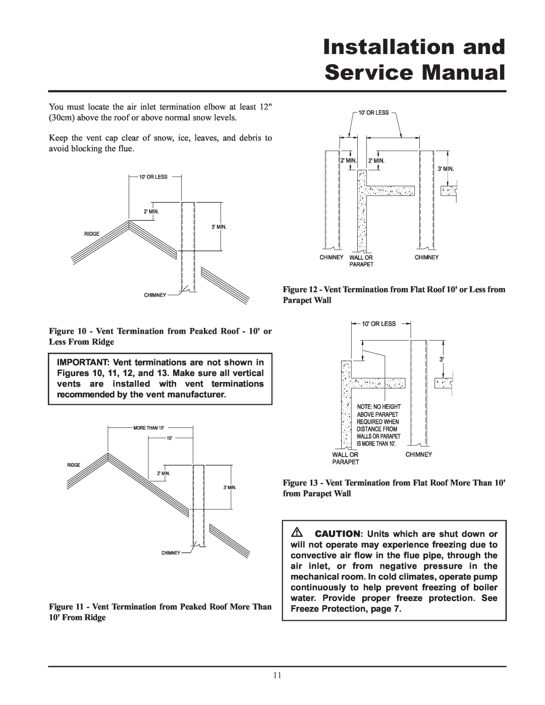 Lochinvar 000 - 2, 495, 065 service manual TABLE-A Flue Pipe Sizes, Parapet Wall 