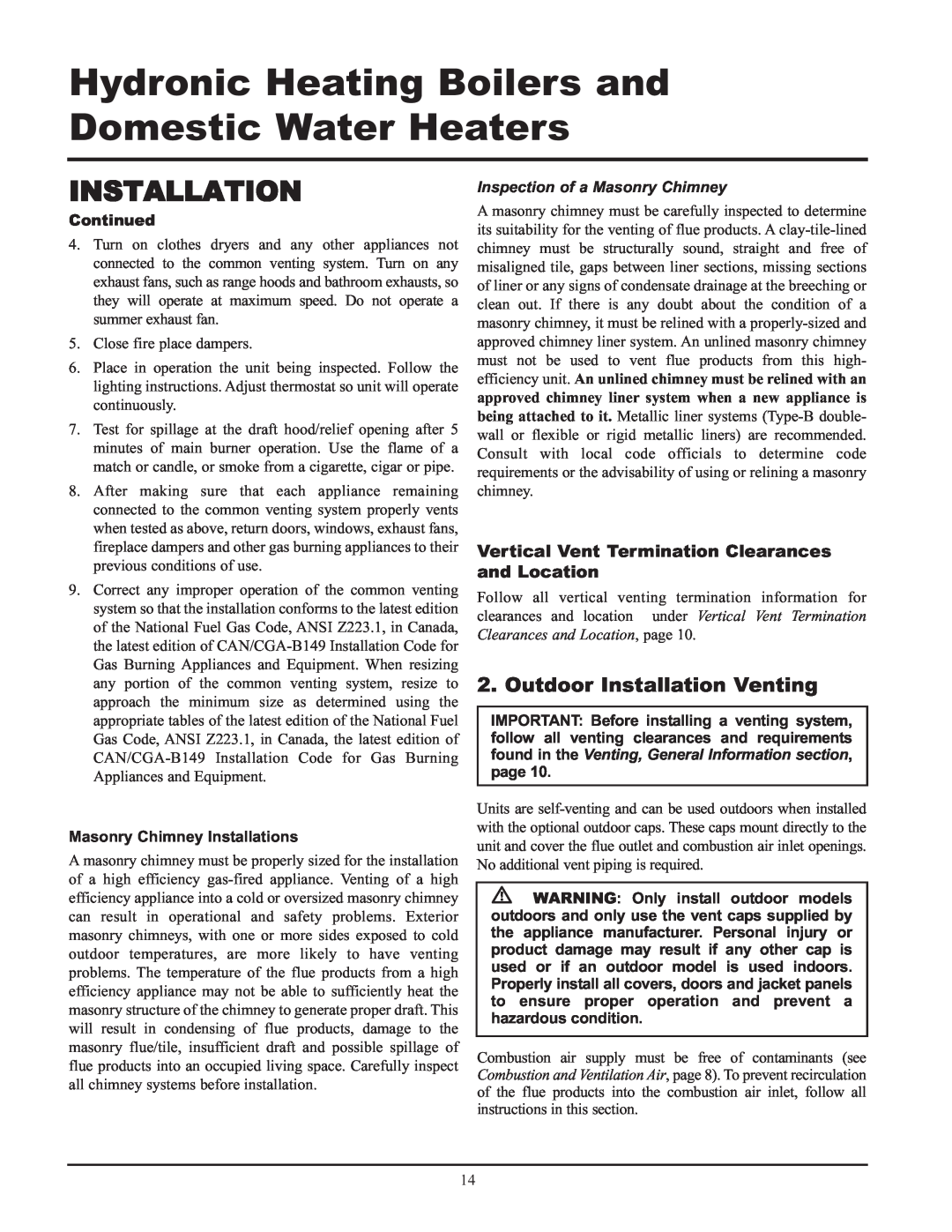 Lochinvar 000 - 2, 495, 065 service manual Outdoor Installation Venting, Vertical Vent Termination Clearances and Location 