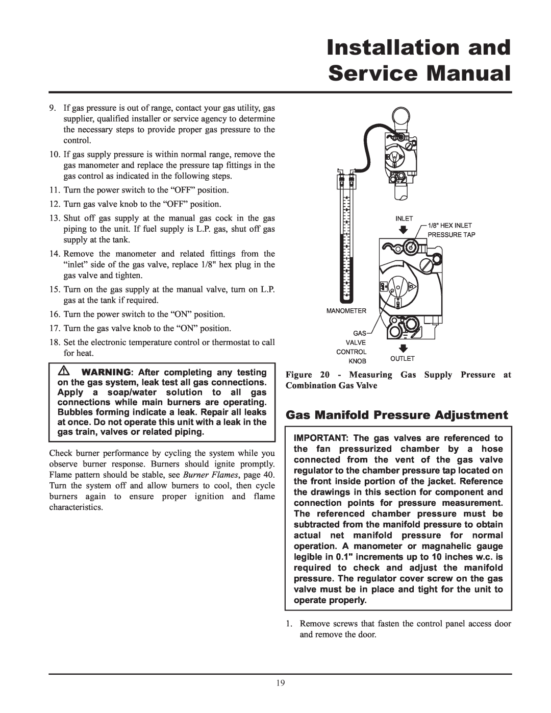 Lochinvar 065, 495, 000 - 2 service manual Gas Manifold Pressure Adjustment 