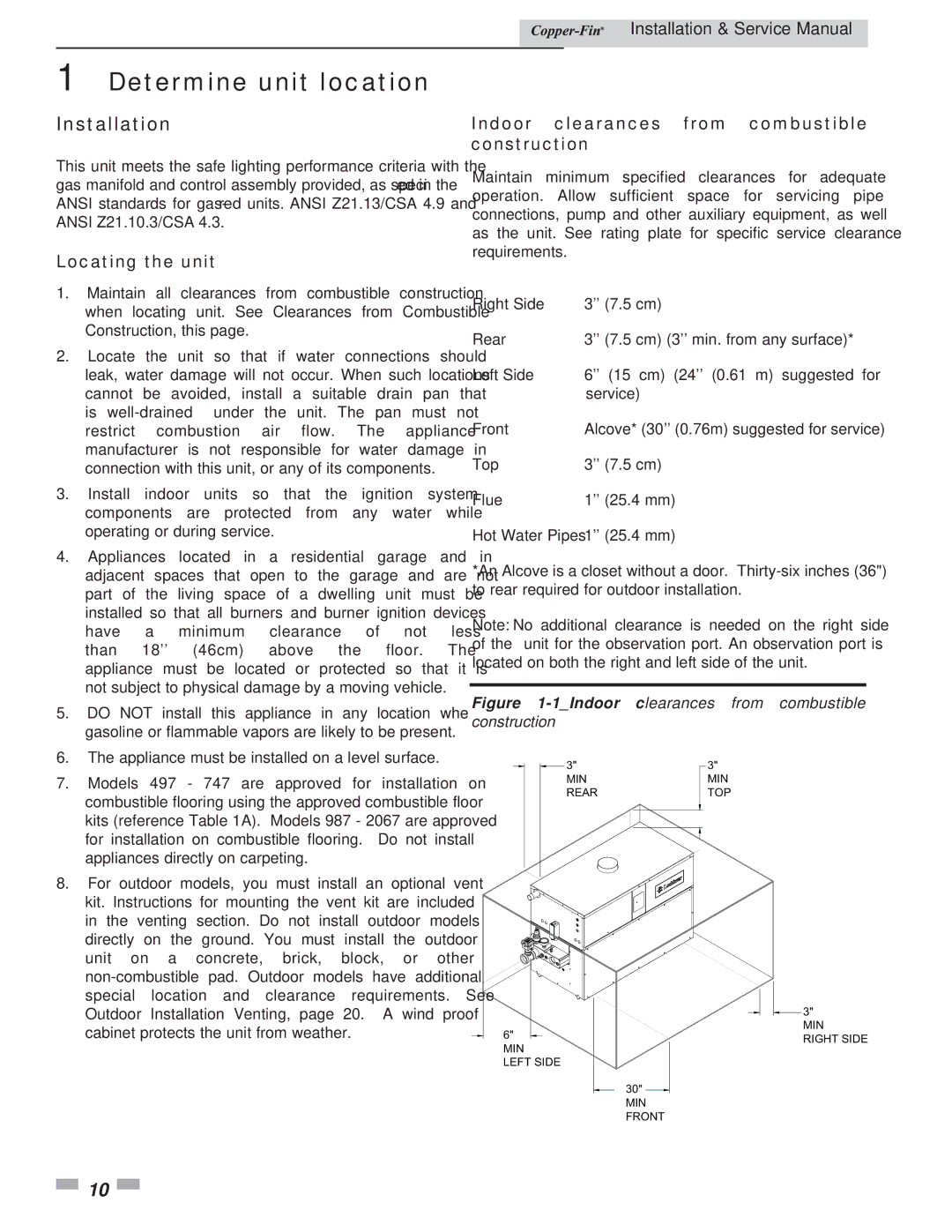 Lochinvar 497 - 2067 service manual Determine unit location, Installation, Locating the unit 