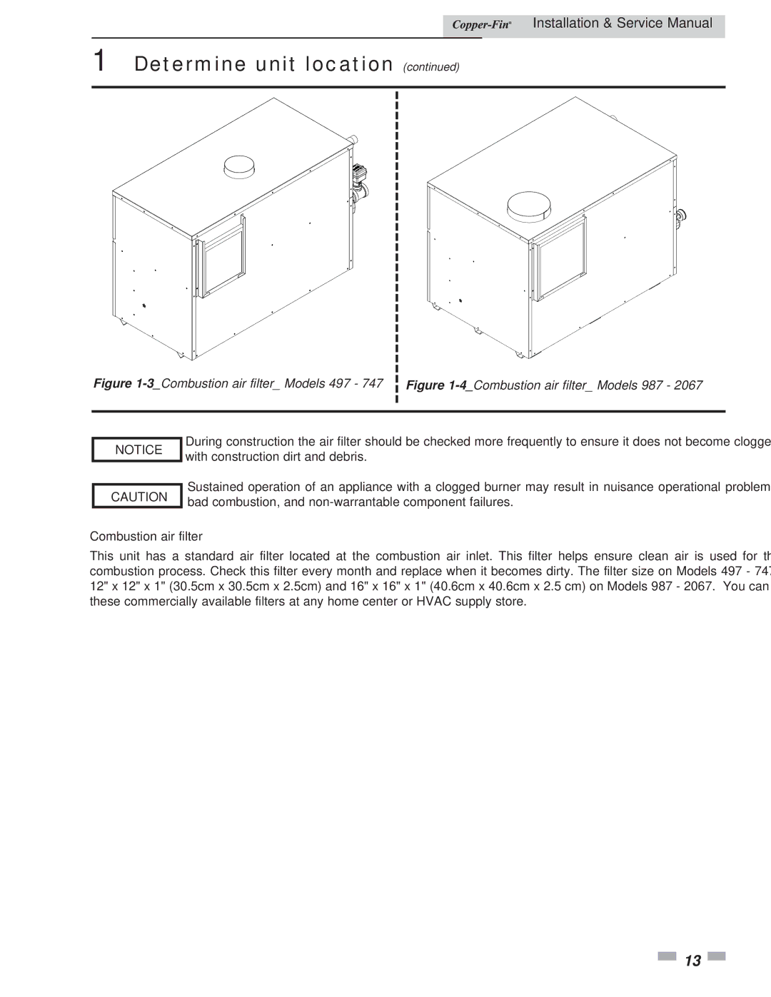 Lochinvar 497 - 2067 service manual 3Combustion air filter Models 497 