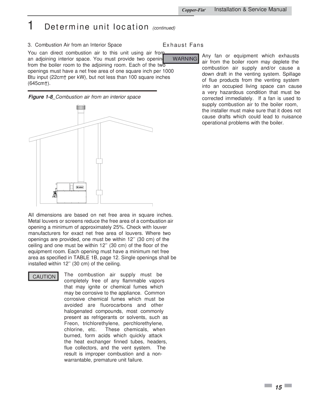 Lochinvar 497 - 2067 service manual Exhaust Fans, Combustion Air from an Interior Space 