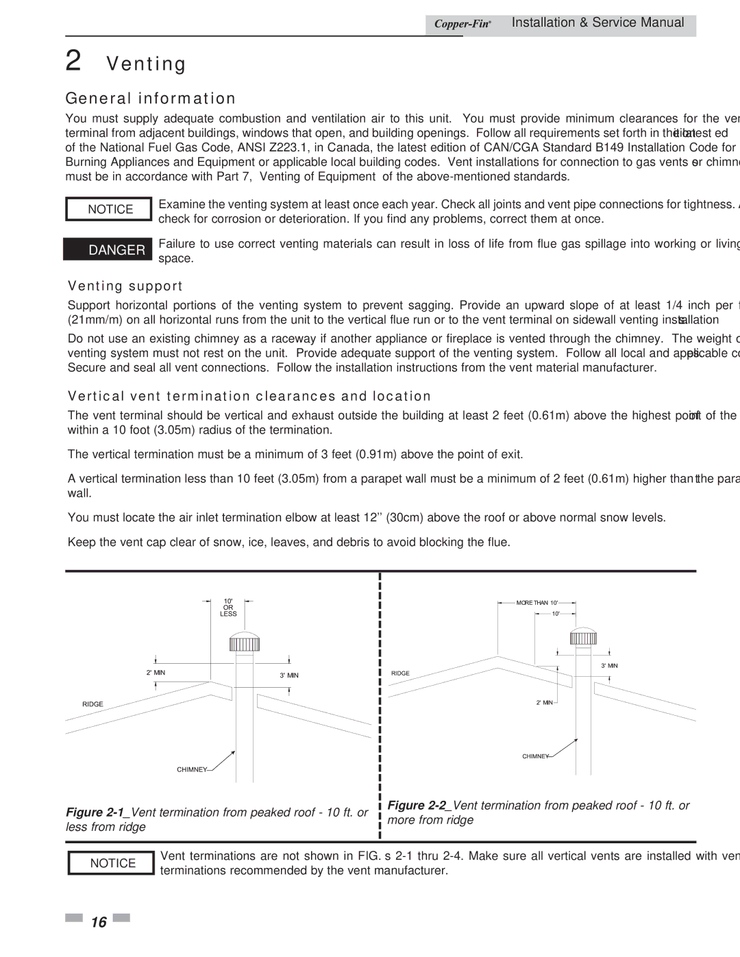 Lochinvar 497 - 2067 General information, Venting support, Vertical vent termination clearances and location 