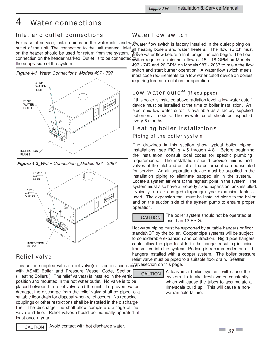 Lochinvar 497 - 2067 service manual Water connections 