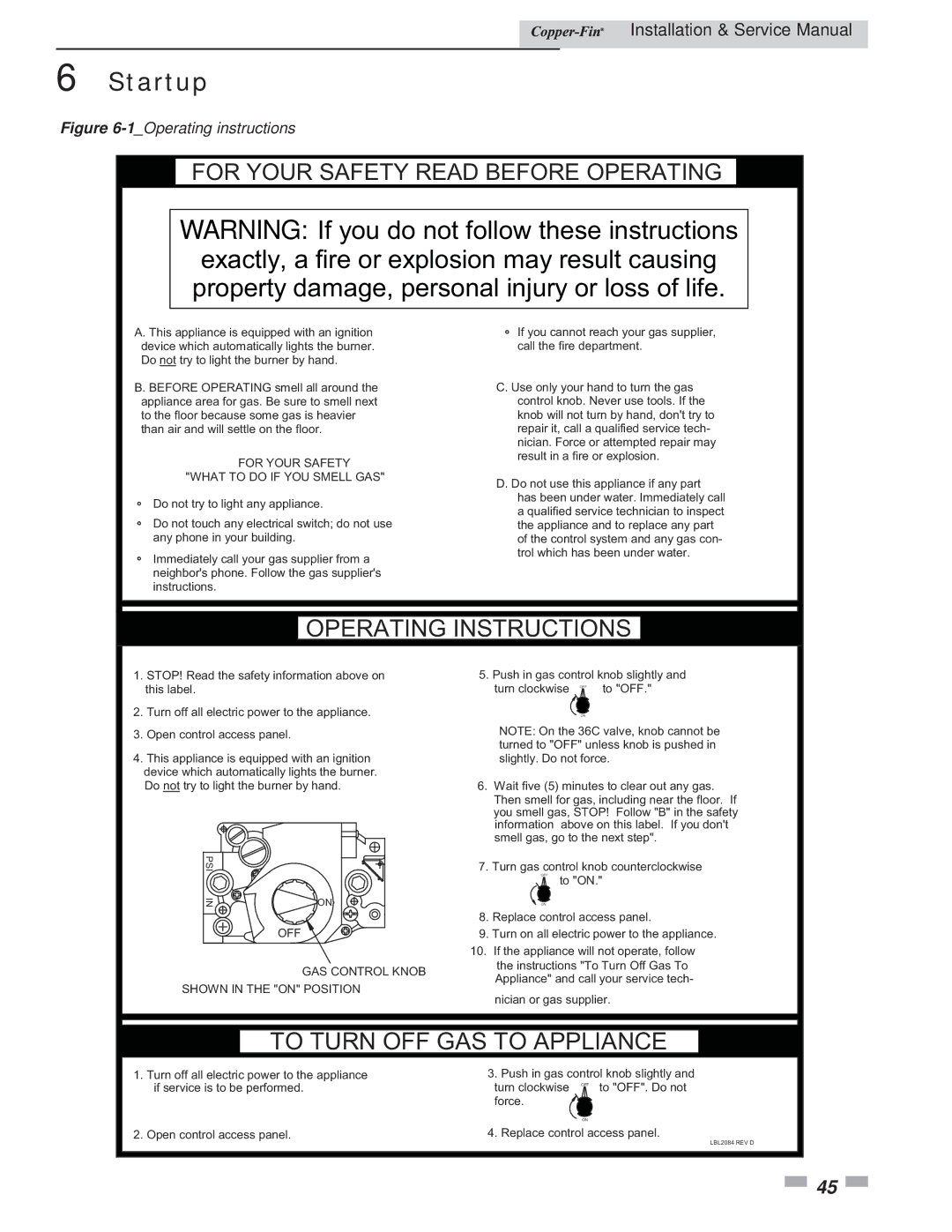 Lochinvar 497 - 2067 service manual Startup, Off 