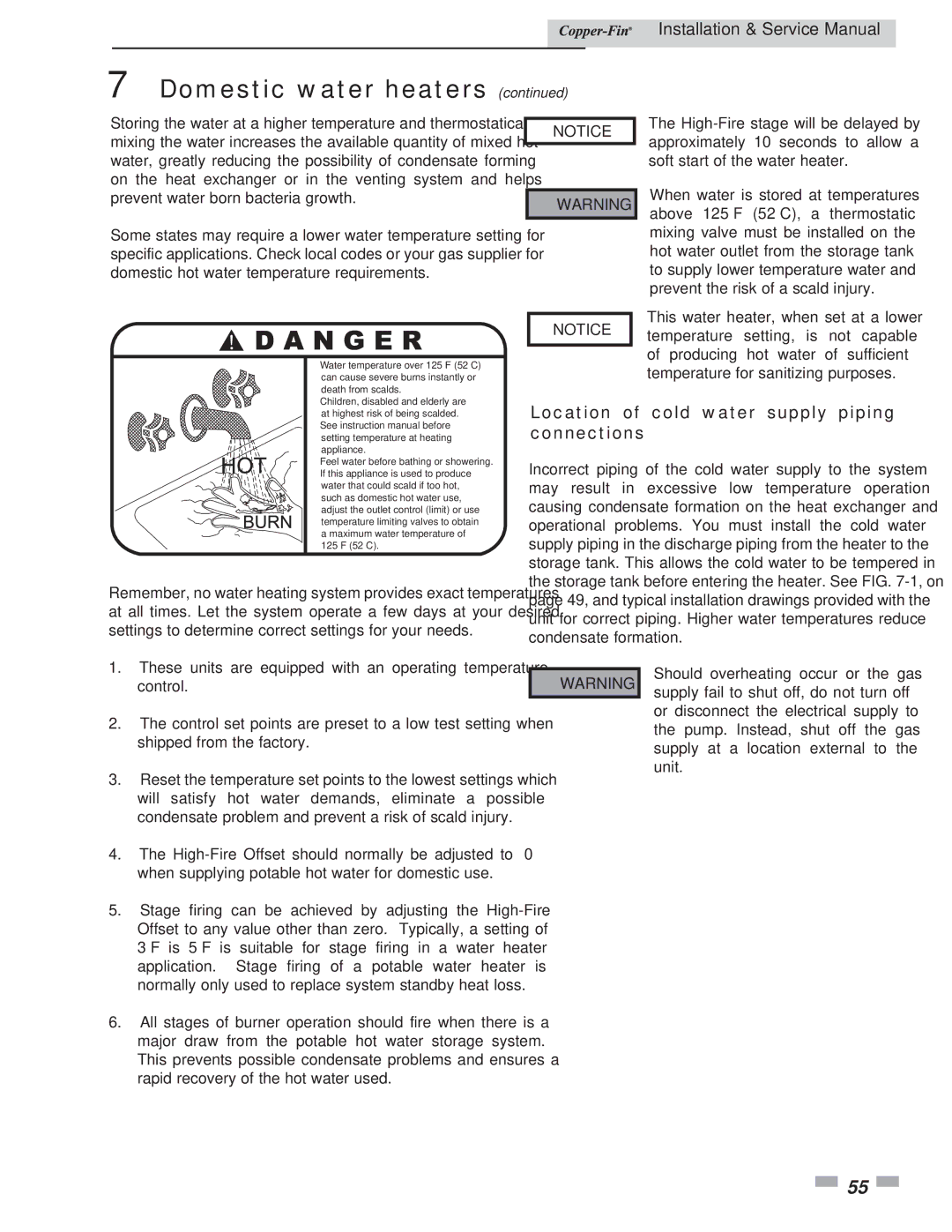 Lochinvar 497 - 2067 service manual Location of cold water supply piping connections 