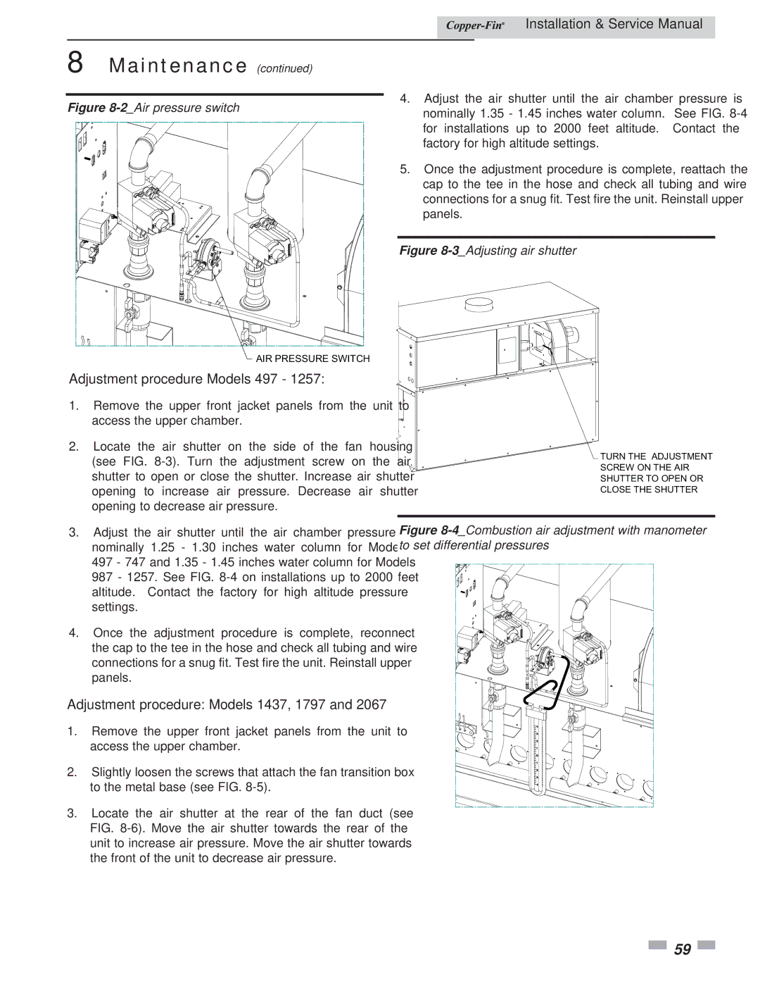 Lochinvar 497 - 2067 service manual Adjustment procedure Models 497 