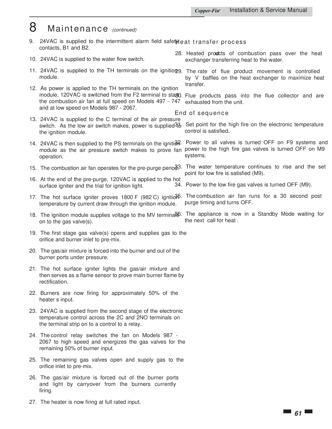 Lochinvar 497 - 2067 service manual Heat transfer process, End of sequence 