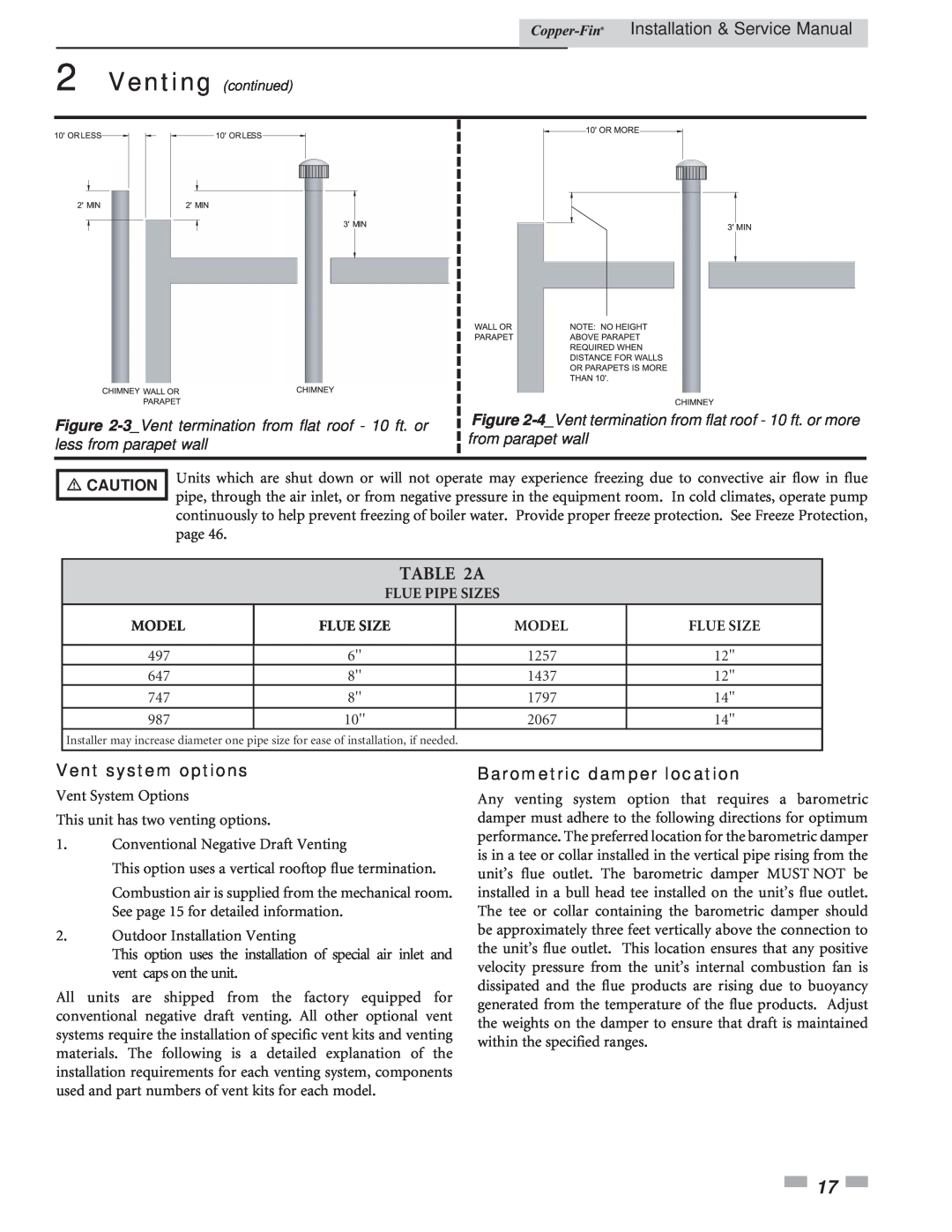 Lochinvar 497 - 2067 service manual A, Vent system options, Barometric damper location 