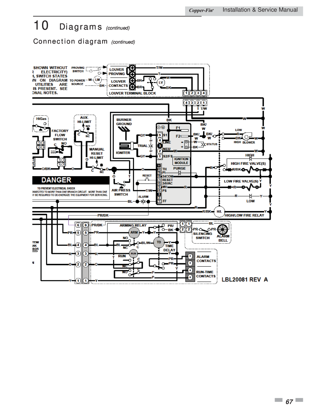 Lochinvar 497 - 2067 service manual Connection diagram continued, Installation & Service Manual, Diagrams continued 