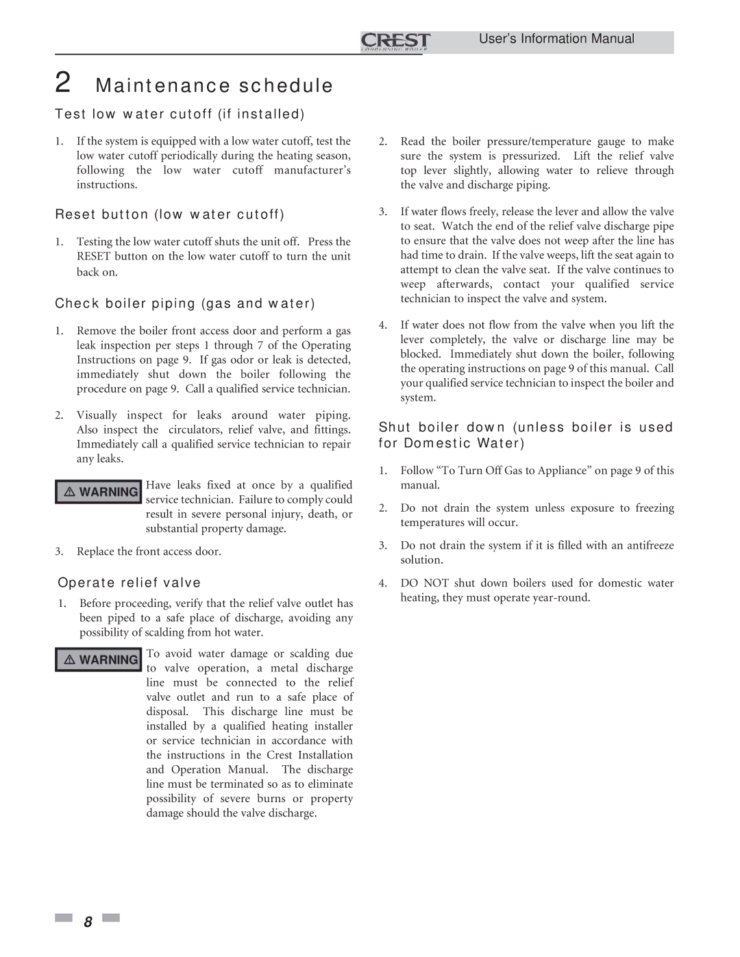 Lochinvar 1.5 manual Test low water cutoff if installed 