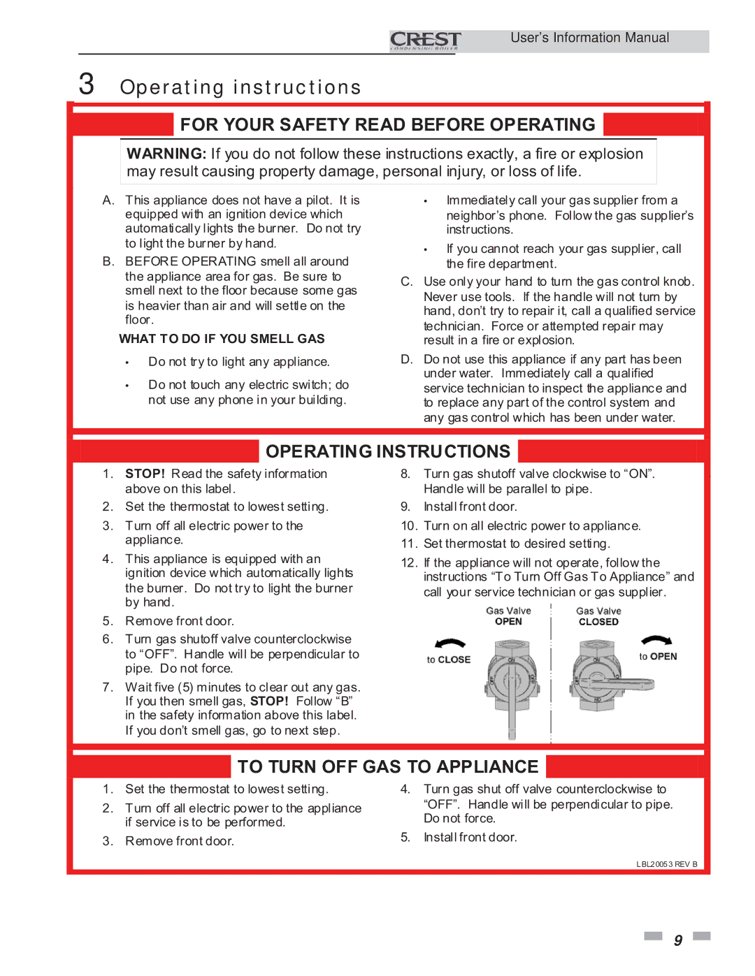 Lochinvar 1.5 manual Operating instructions, For Your Safety Read Before Operating 