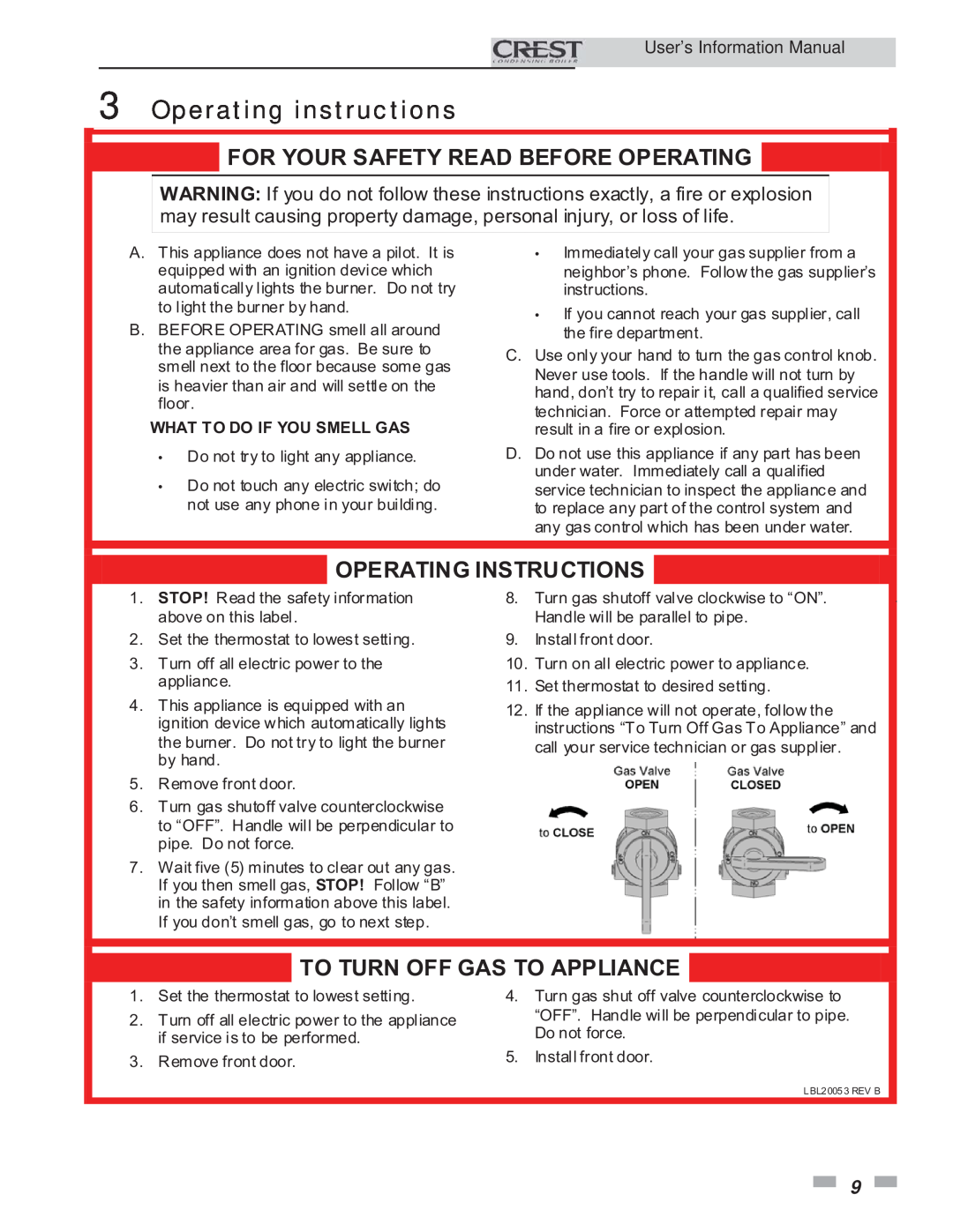 Lochinvar 1.5 manual Operating instructions, For Your Safety Read Before Operating, Operating Instructions 