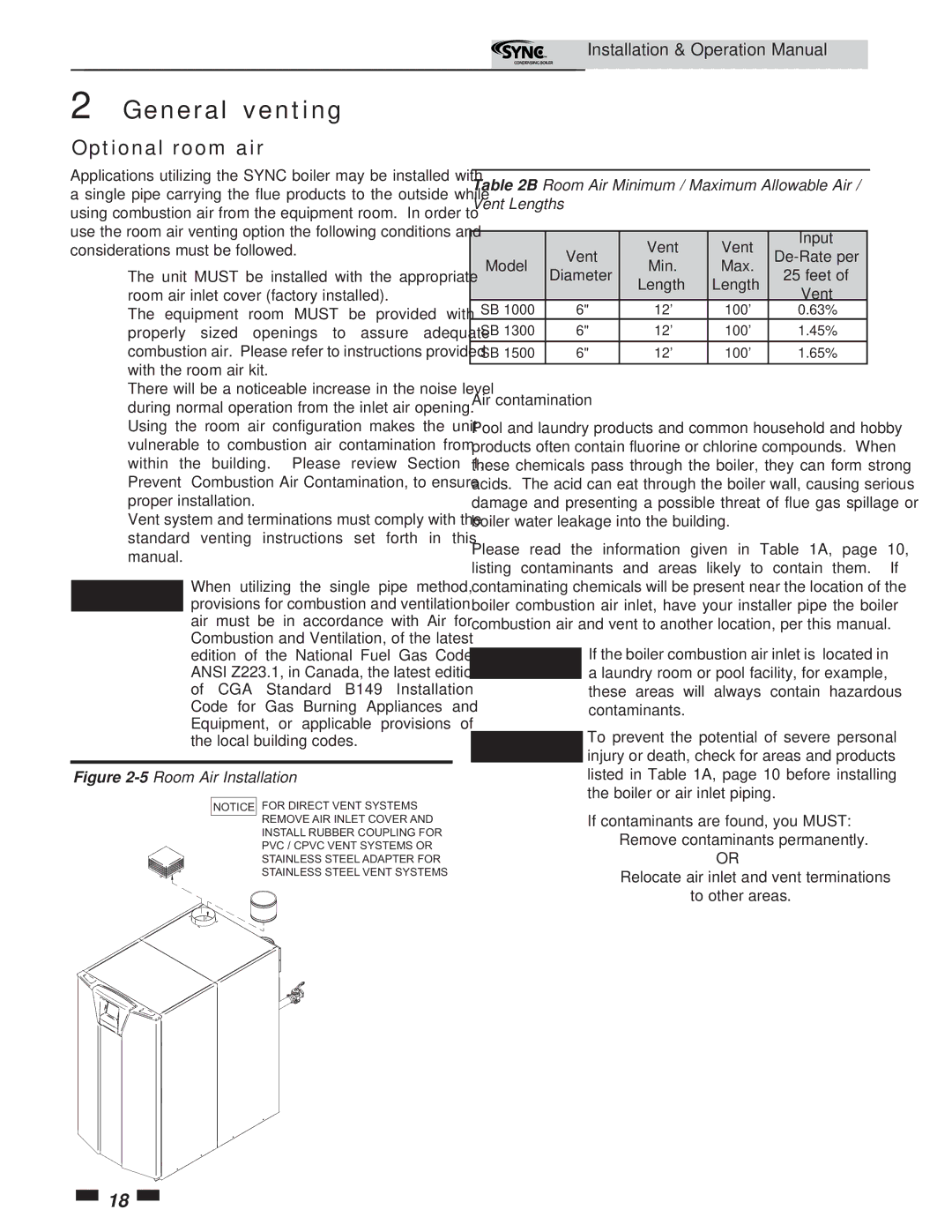 Lochinvar 5 operation manual Optional room air 