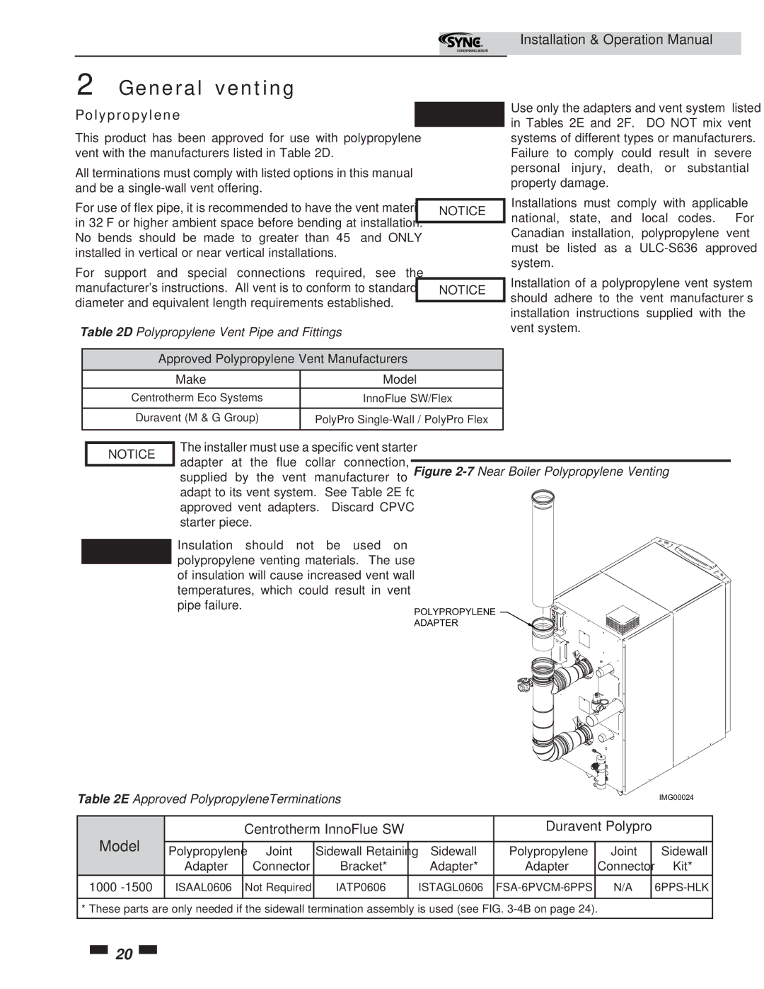 Lochinvar 5 operation manual Polypropylene, Centrotherm InnoFlue SW Duravent Polypro 