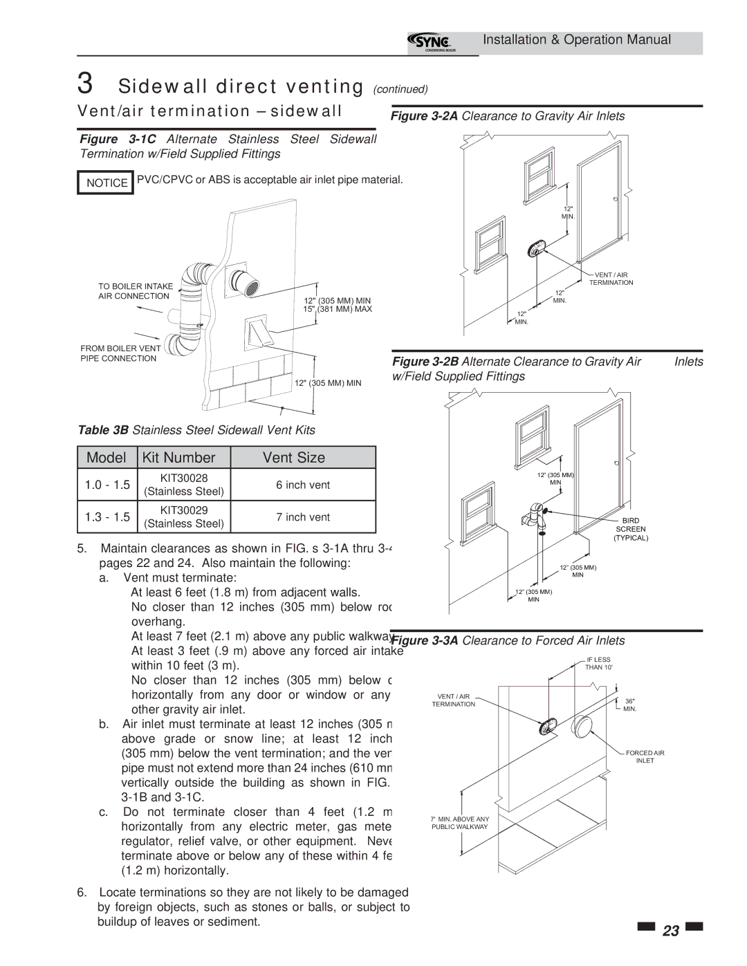 Lochinvar 5 operation manual 2B Alternate Clearance to Gravity Air Inlets 