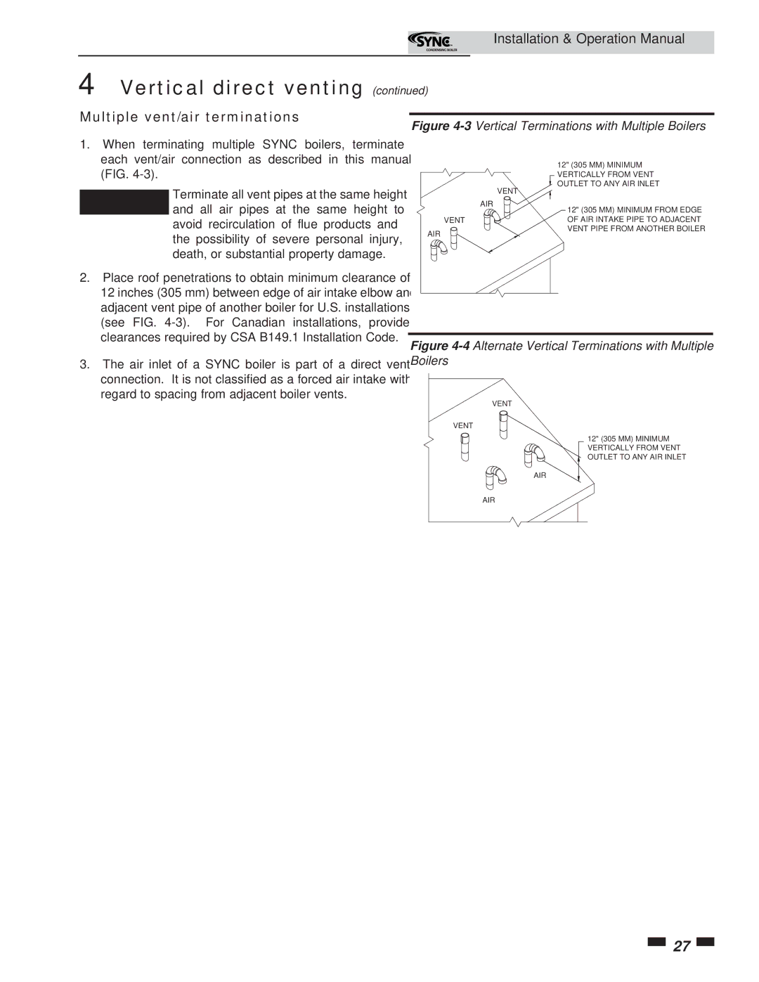 Lochinvar 5 operation manual 3Vertical Terminations with Multiple Boilers 