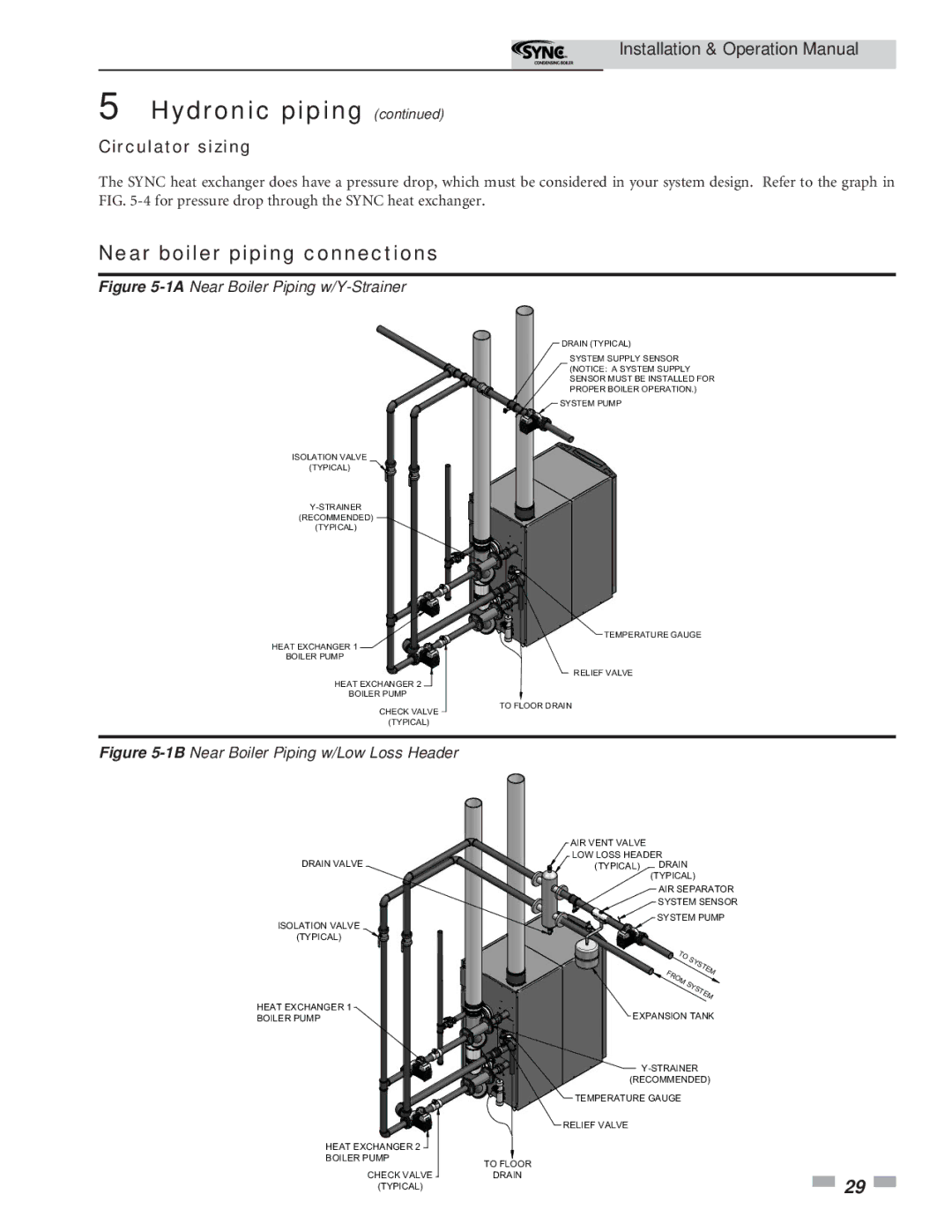 Lochinvar 5 operation manual Near boiler piping connections, Circulator sizing 