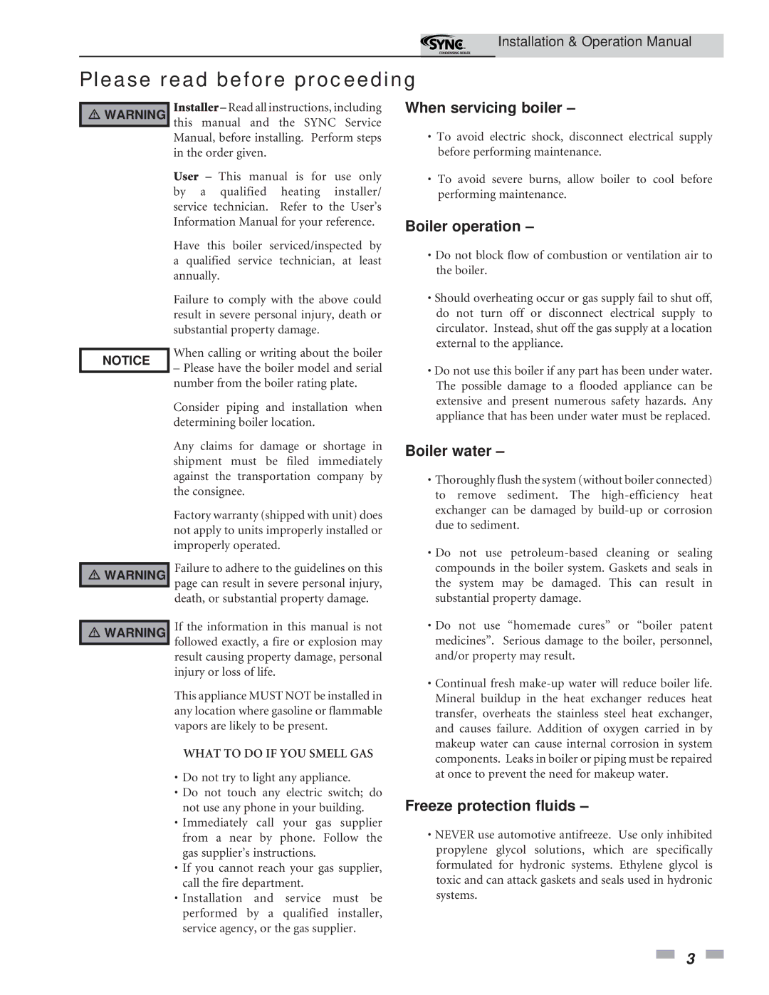 Lochinvar 5 operation manual Please read before proceeding, When servicing boiler 