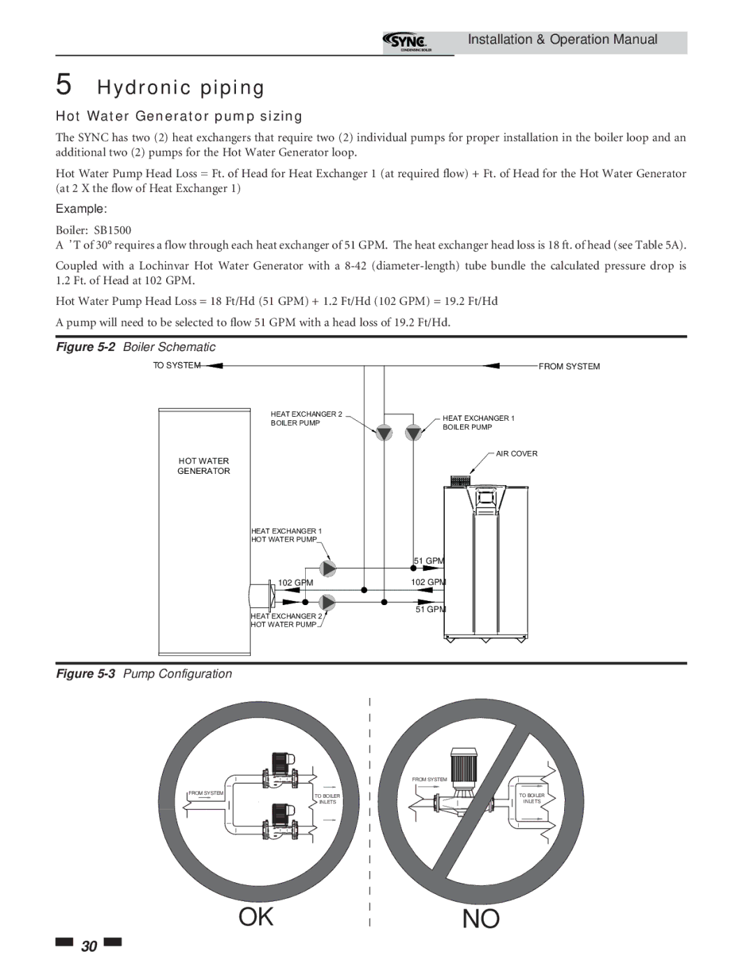 Lochinvar 5 operation manual Hot Water Generator pump sizing, Example 