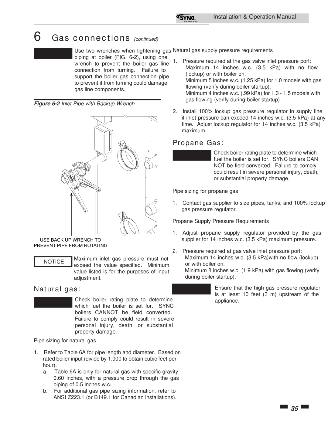 Lochinvar 5 operation manual Natural gas, Propane Gas 