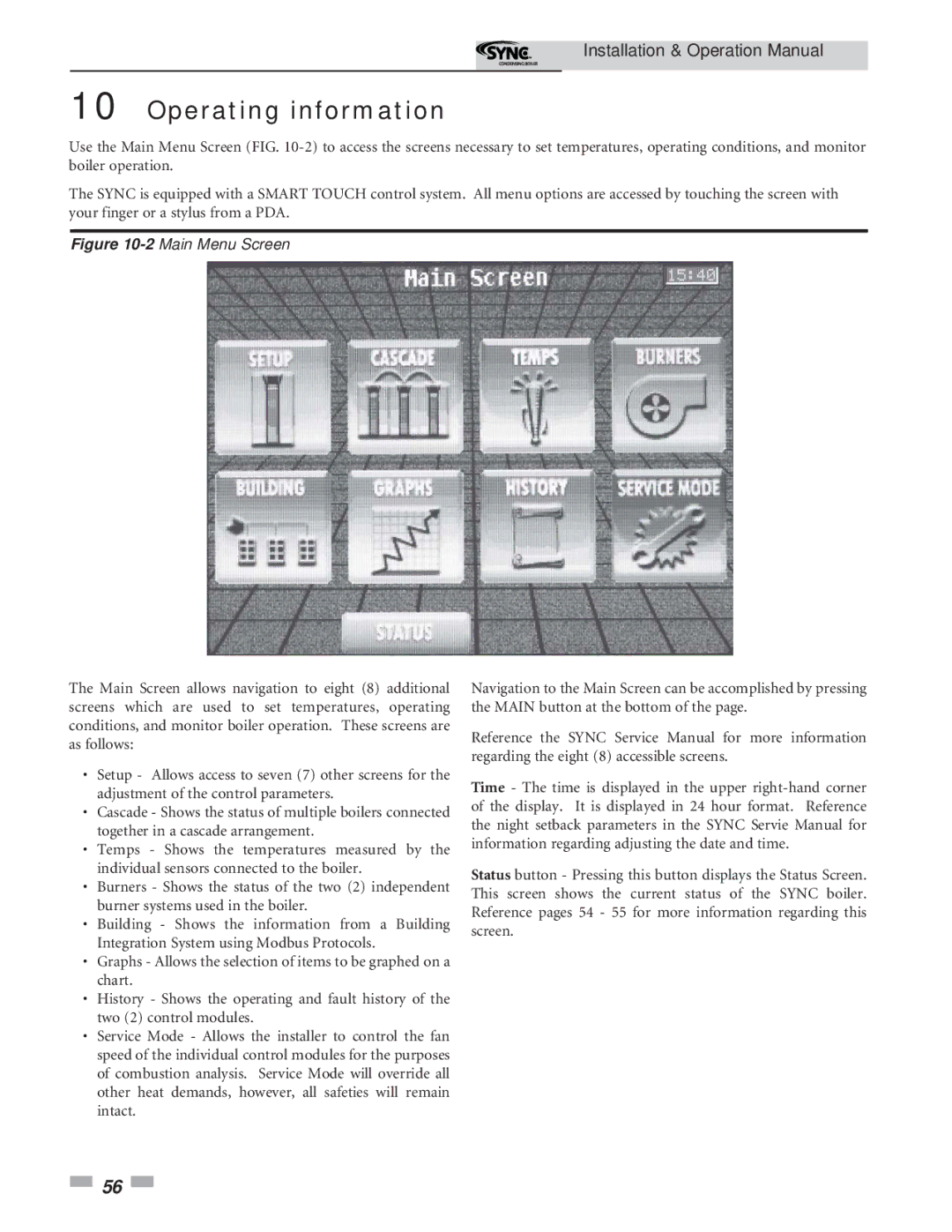 Lochinvar 5 operation manual 2Main Menu Screen 