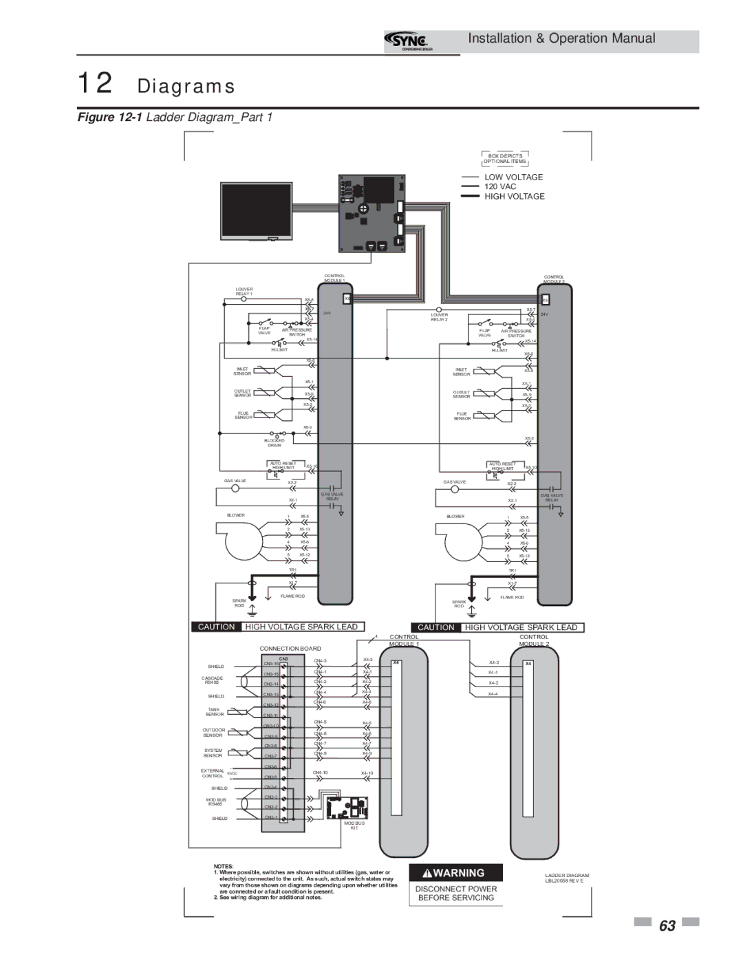 Lochinvar 5 operation manual Diagrams, LOW Voltage 120 VAC High Voltage 