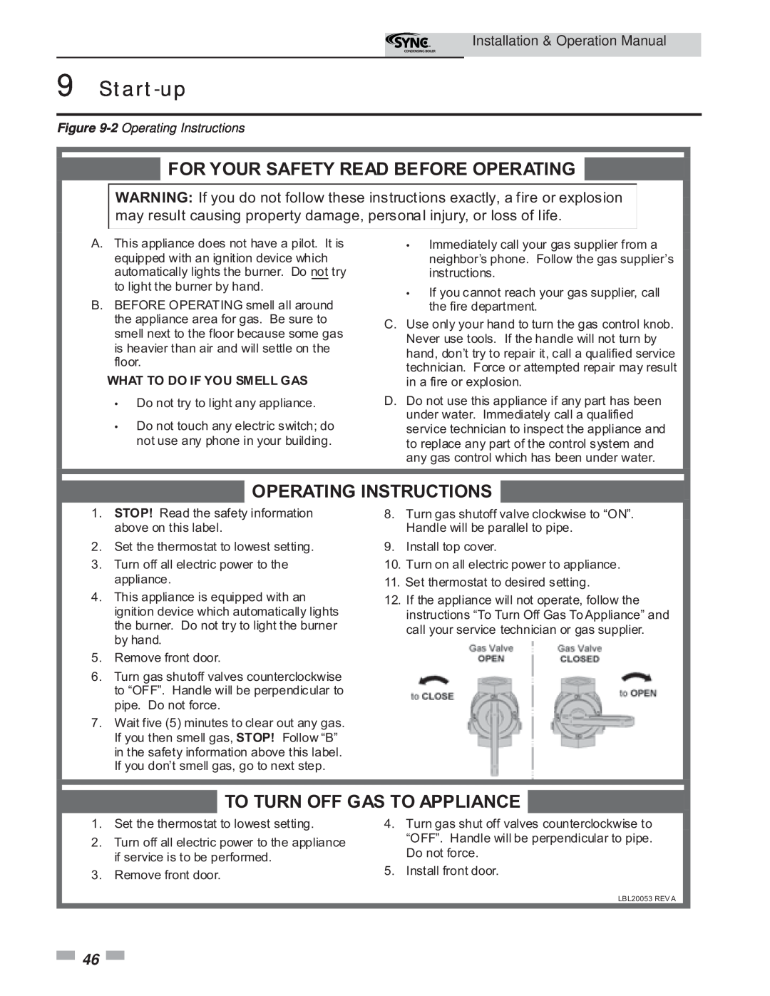 Lochinvar 5 2 Operating Instructions, What To Do If You Smell Gas, Start-up, For Your Safety Read Before Operating 