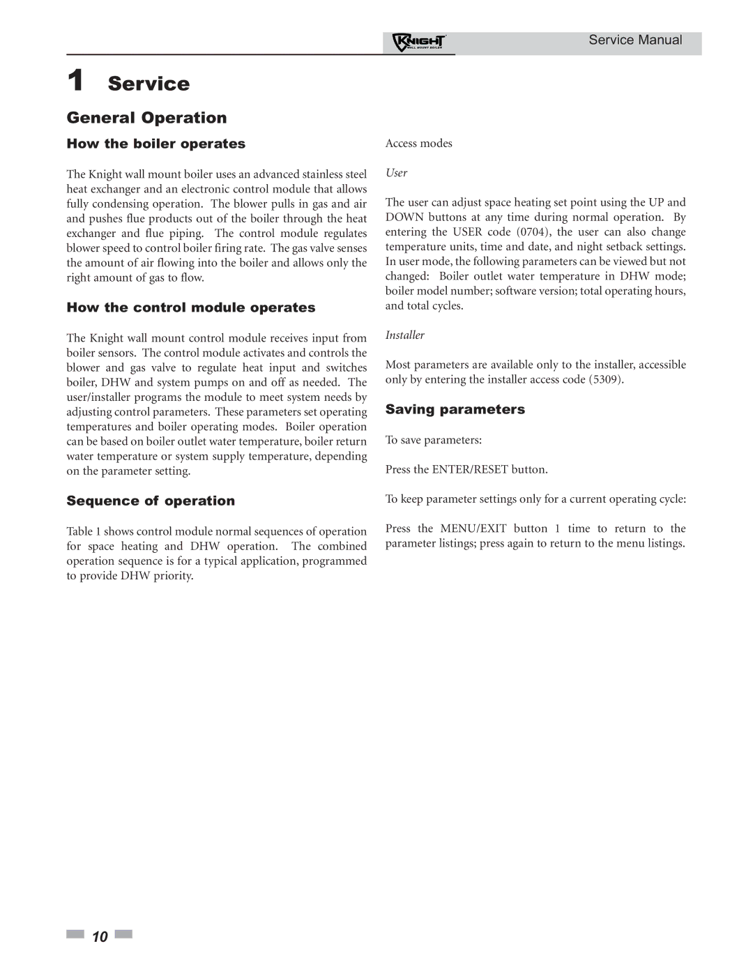 Lochinvar 50-210 General Operation, How the boiler operates, How the control module operates, Sequence of operation 