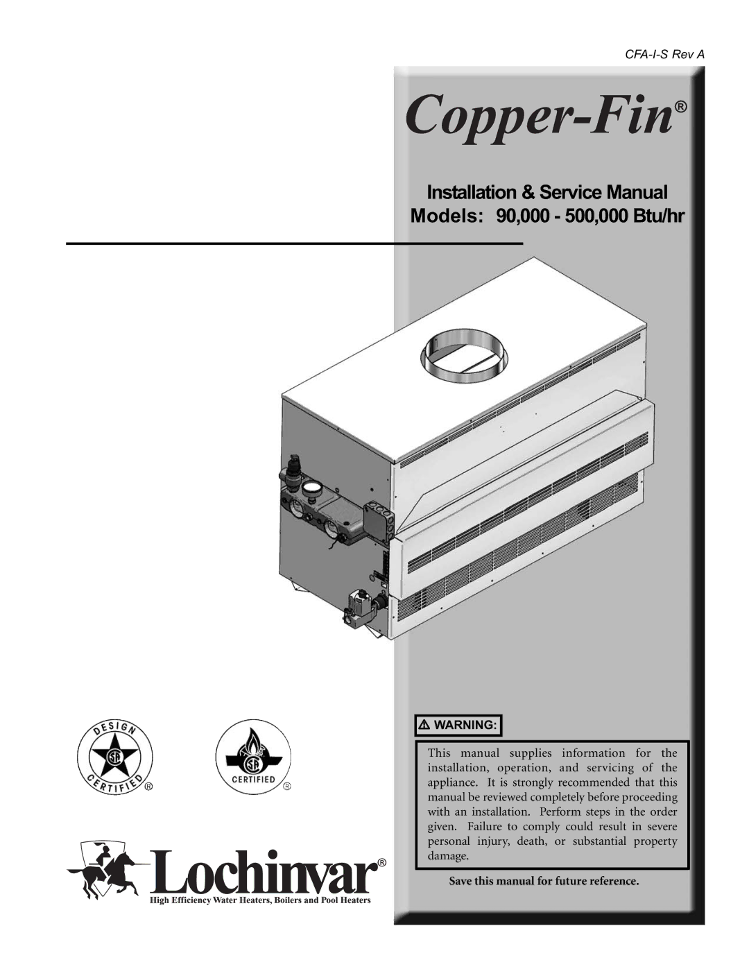 Lochinvar service manual Models 90,000 500,000 Btu/hr 