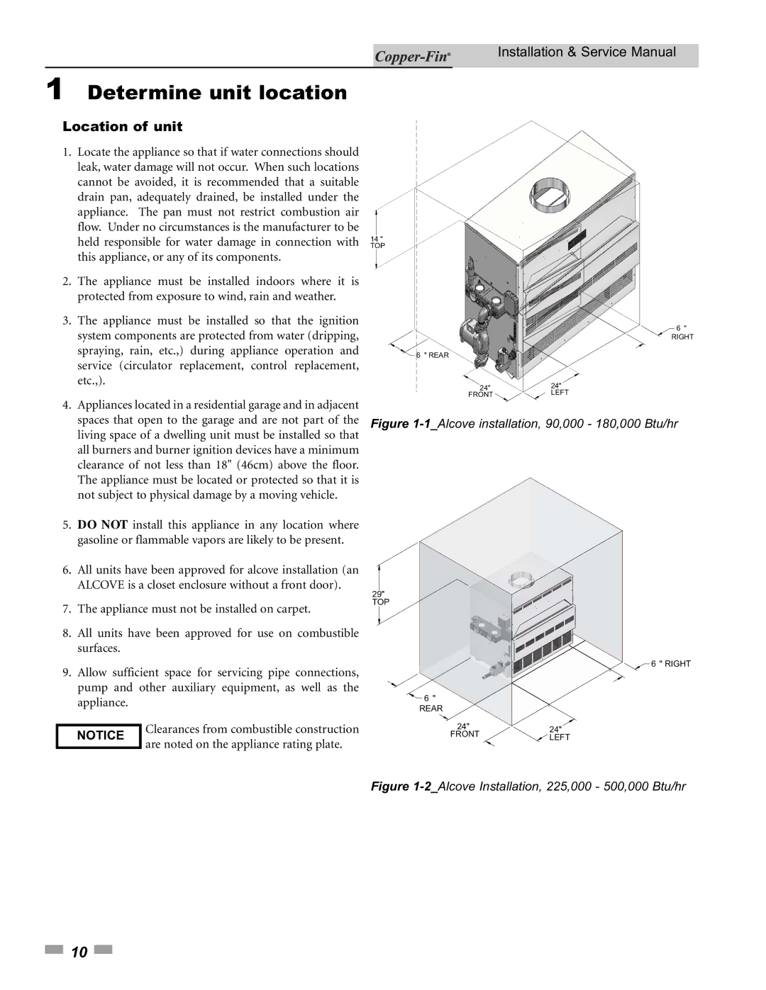 Lochinvar 500, 90 service manual Determine unit location, Location of unit 